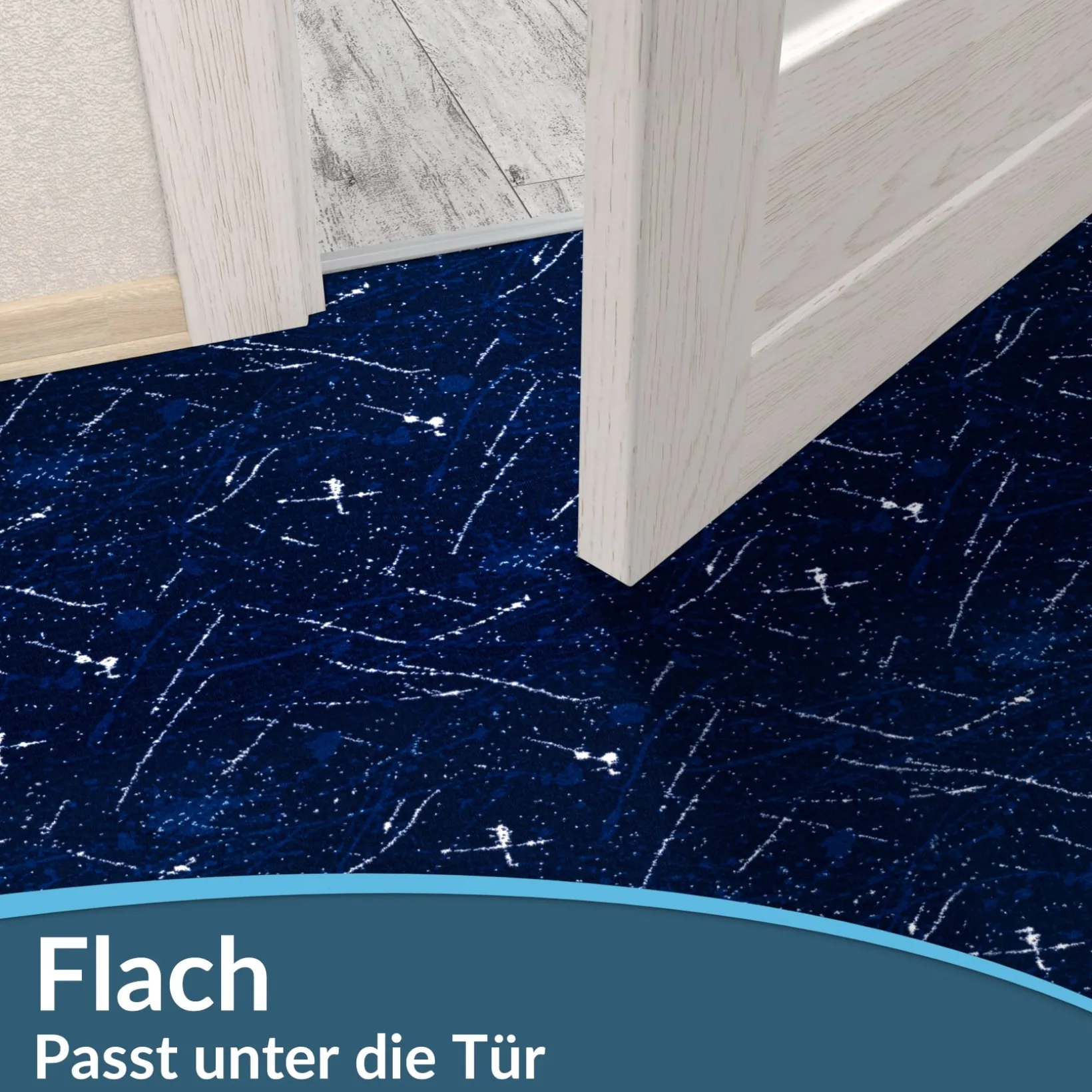 Läufer Flur Teppichläufer Küchenläufer rutschfest Velvet Blau Breite 65cm / 100cm