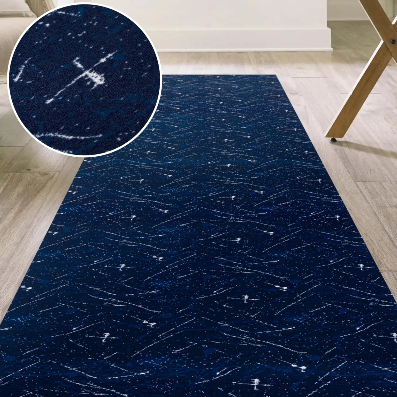 Läufer Flur Teppichläufer Küchenläufer rutschfest Velvet Blau Breite 65cm / 100cm
