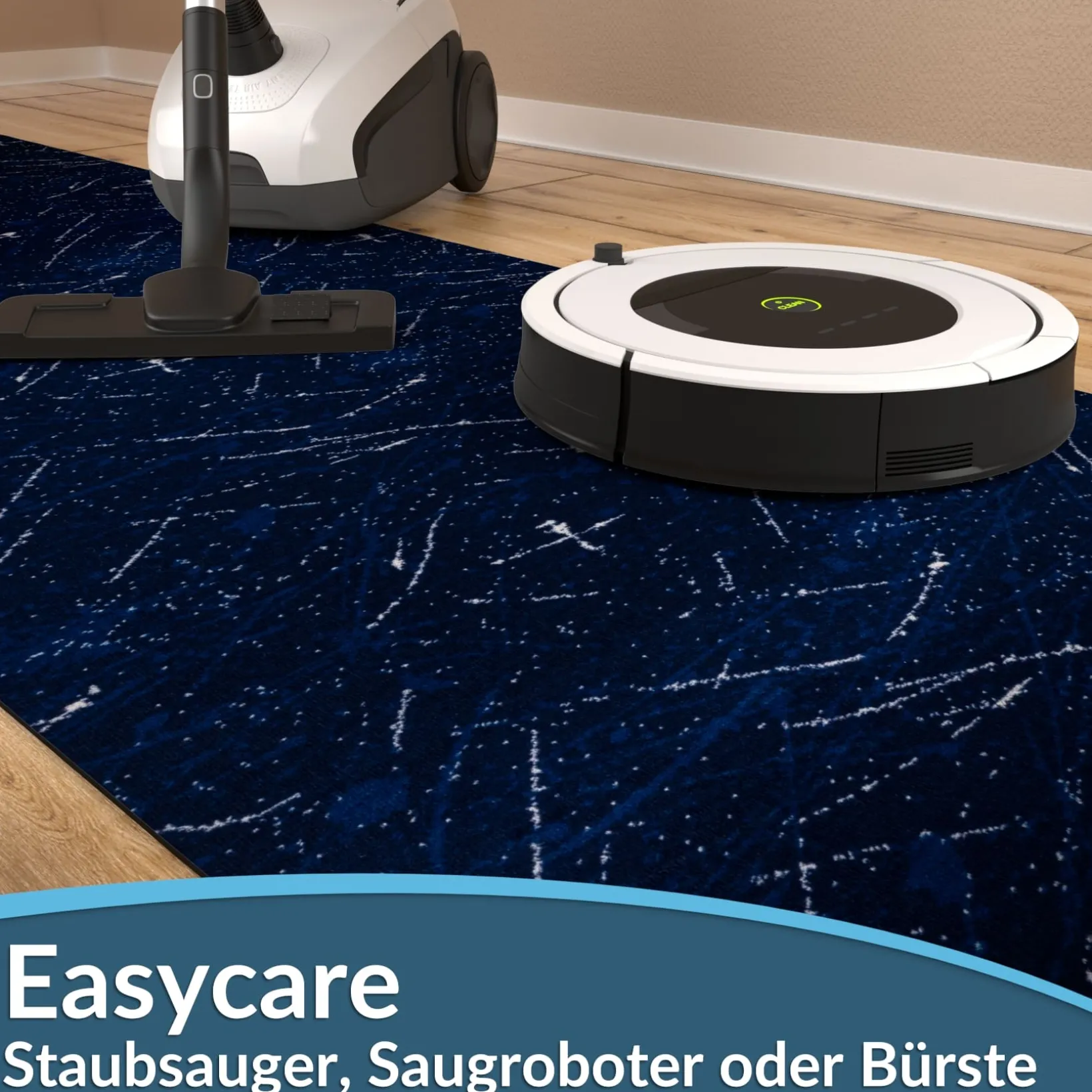 Läufer Flur Teppichläufer Küchenläufer rutschfest Velvet Blau Breite 65cm / 100cm