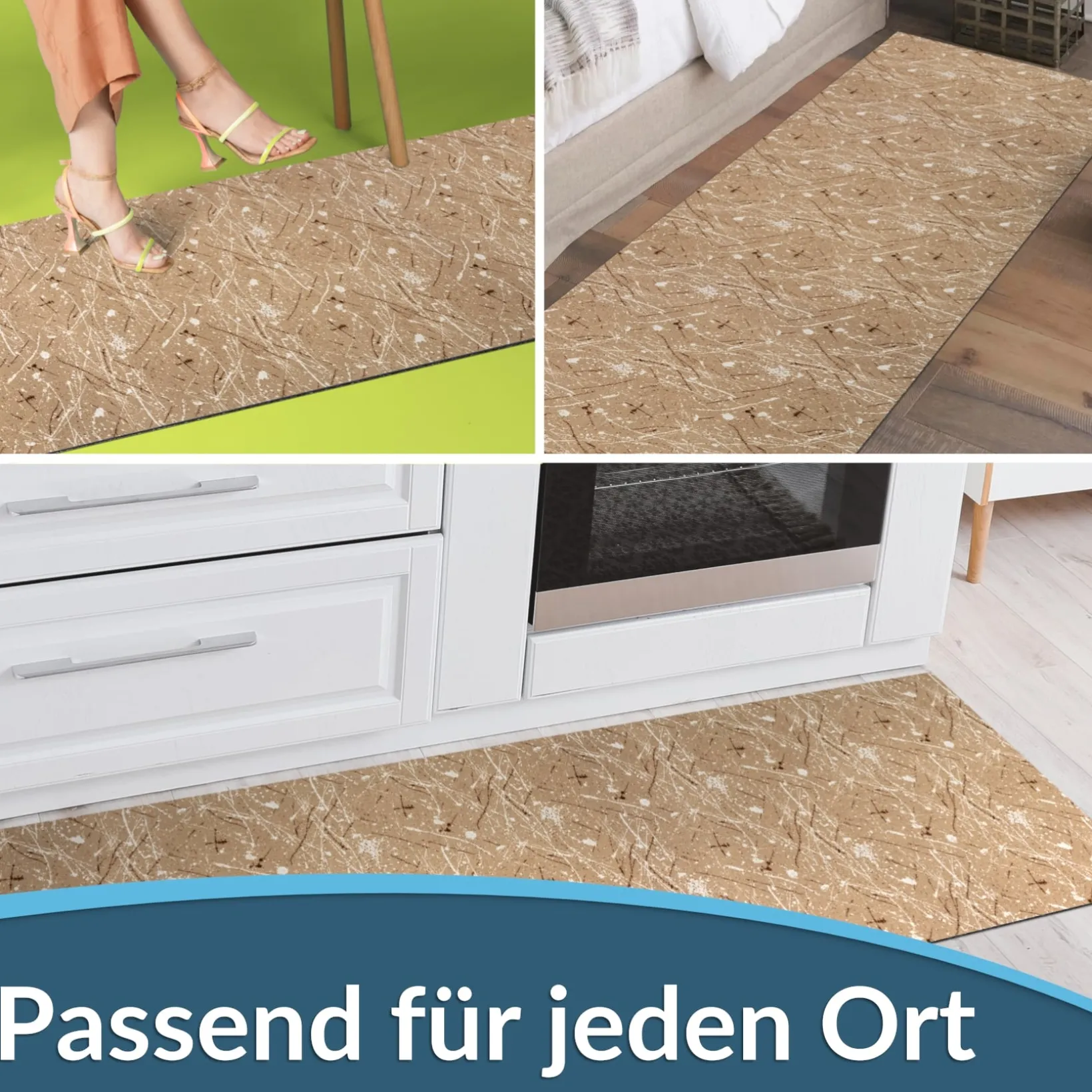 Läufer Flur Teppichläufer Küchenläufer rutschfest Velvet Beig Breite 65cm / 100cm