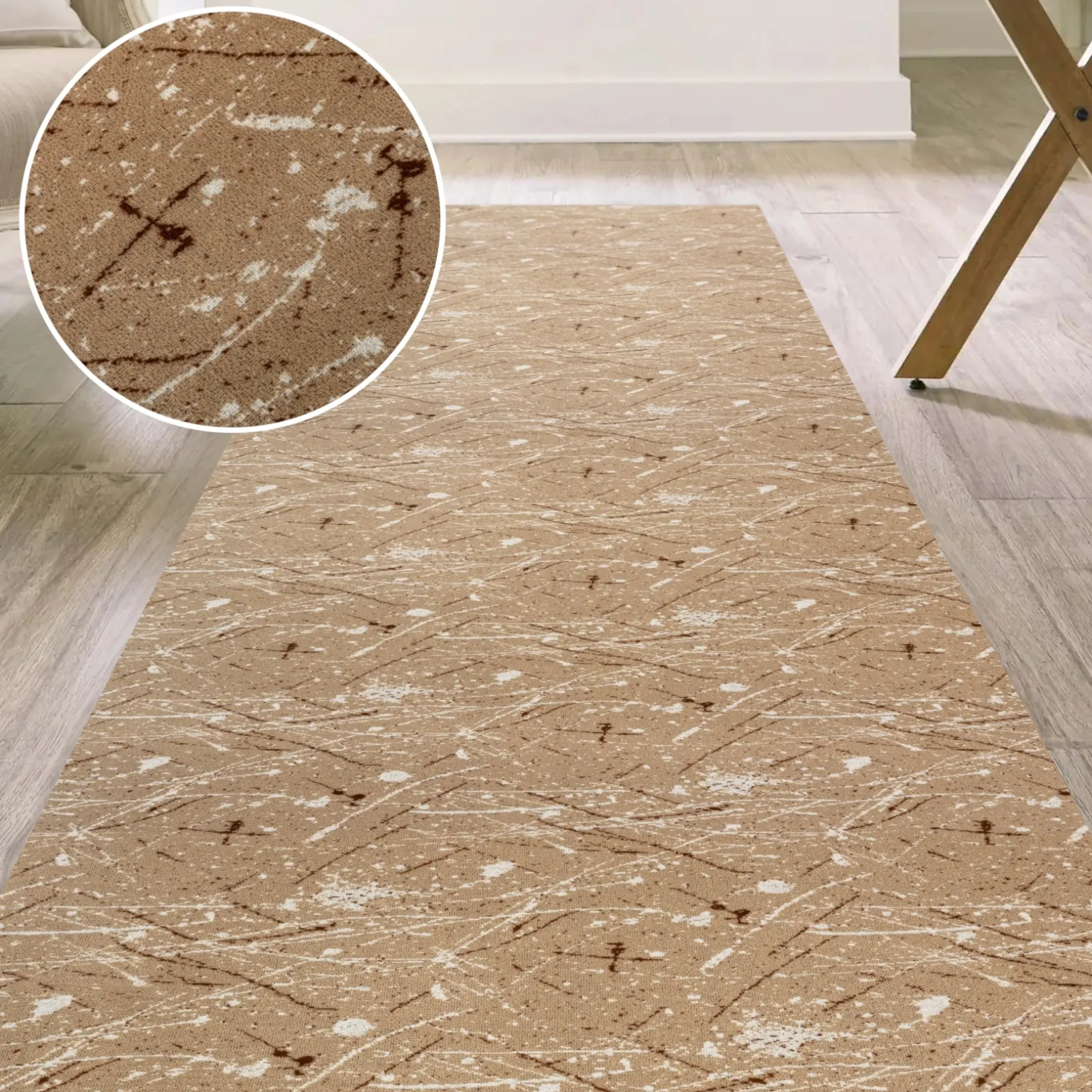 Läufer Flur Teppichläufer Küchenläufer rutschfest Velvet Beig Breite 65cm / 100cm