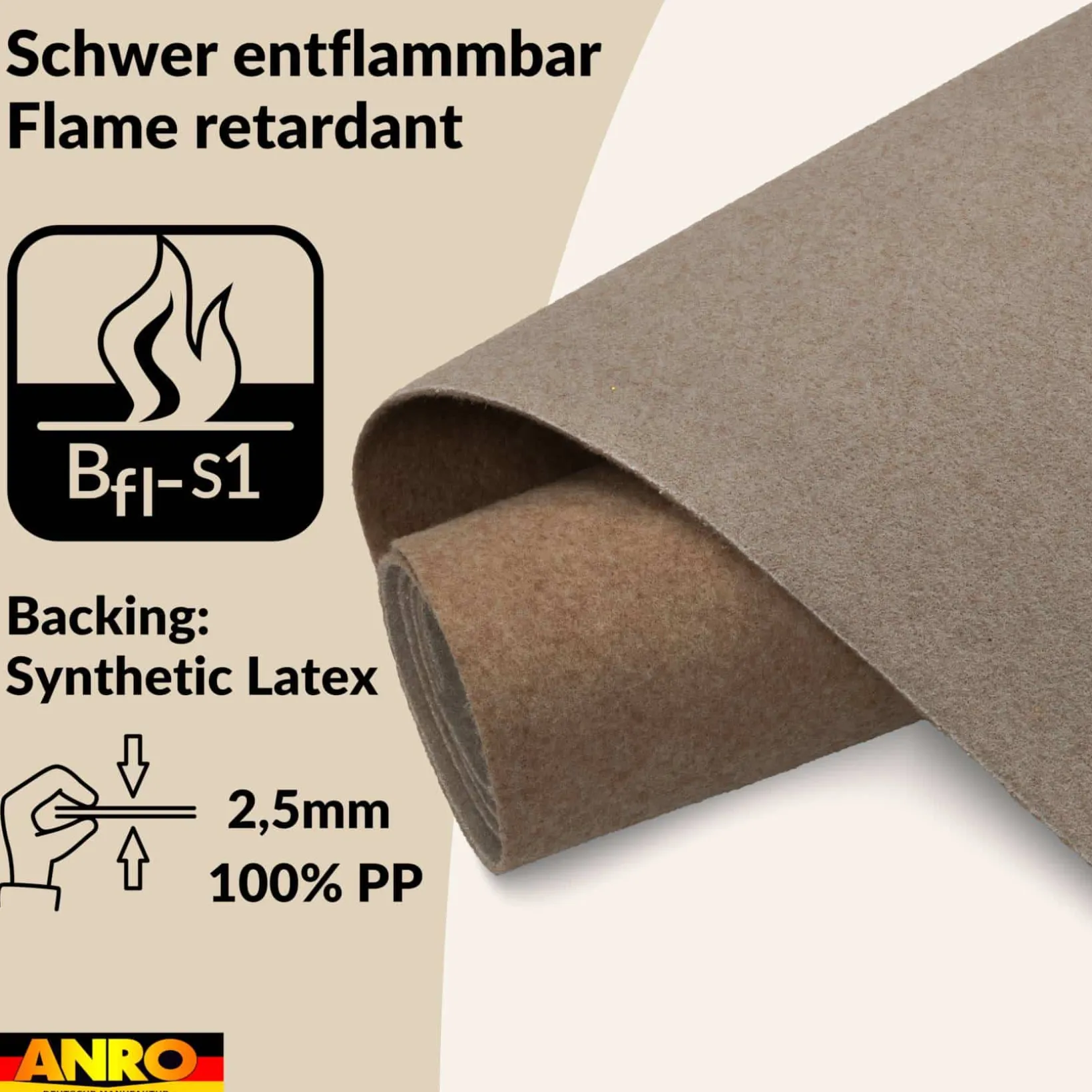 Messeteppich Eventteppich Beige Teppich für Messe Event Messeboden Meterware BFL-S1 Alex