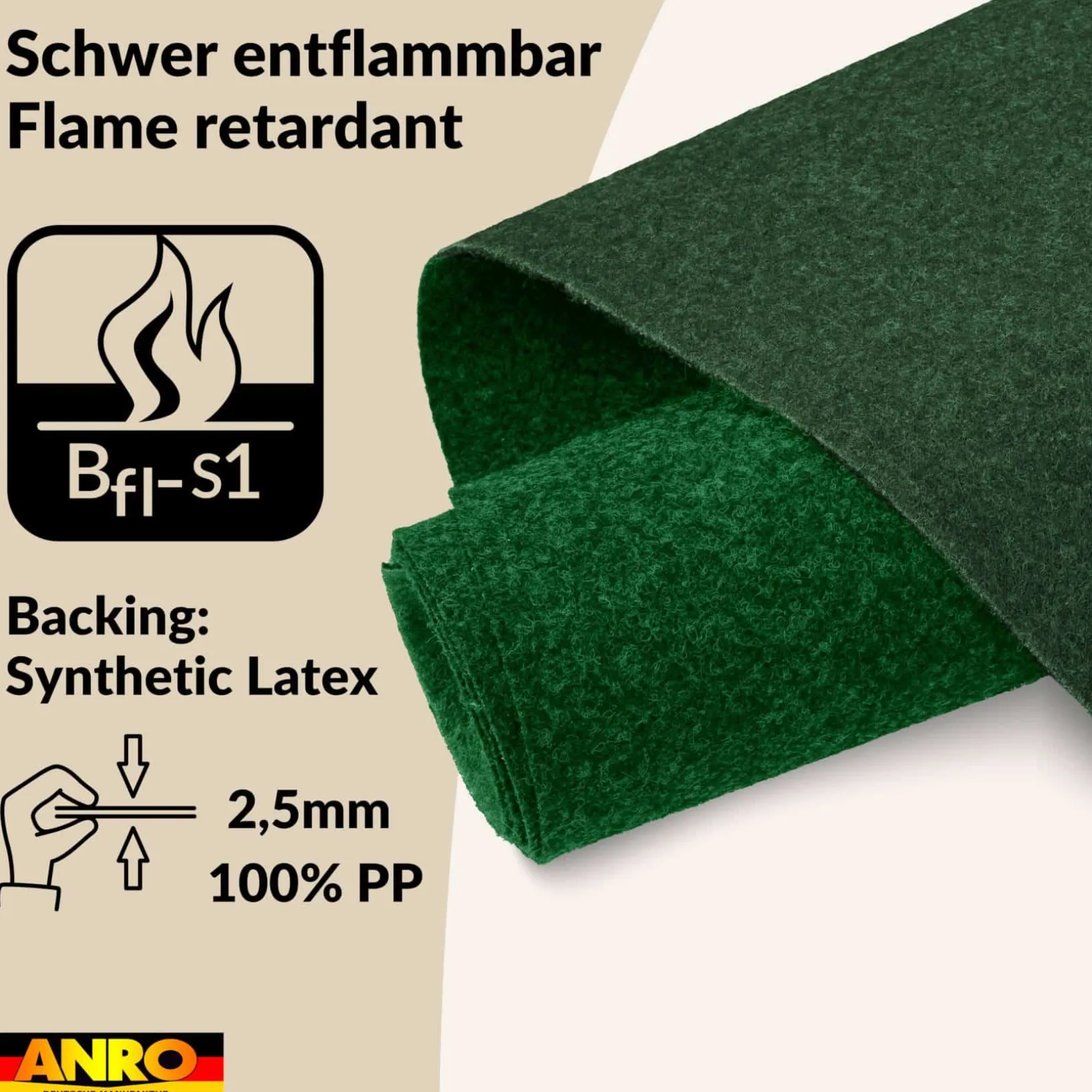 Messeteppich Eventteppich Grün Teppich für Messe Event Messeboden Meterware BFL-S1 Alex