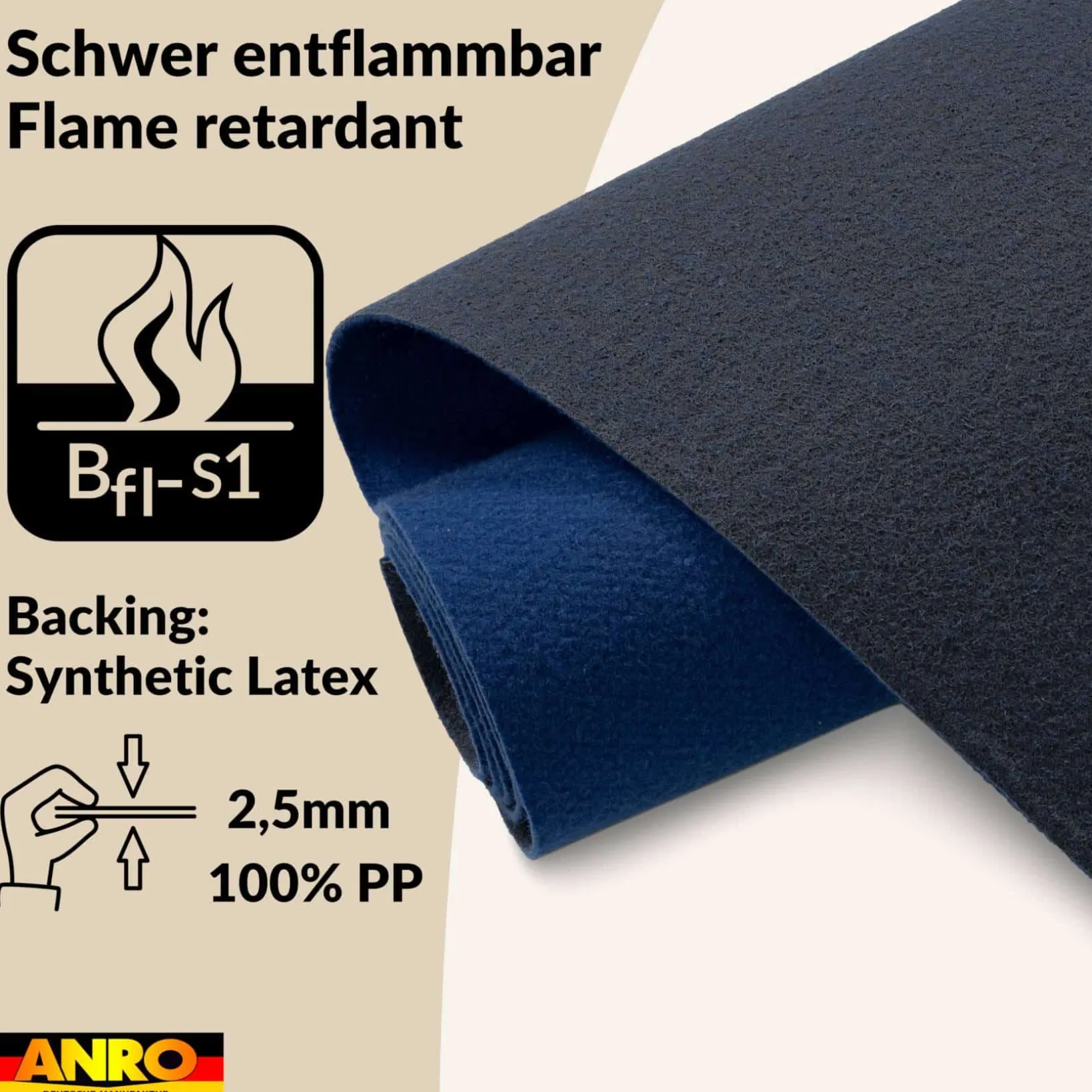Messeteppich Eventteppich Marineblau Teppich für Messe Event Messeboden Meterware BFL-S1 Alex