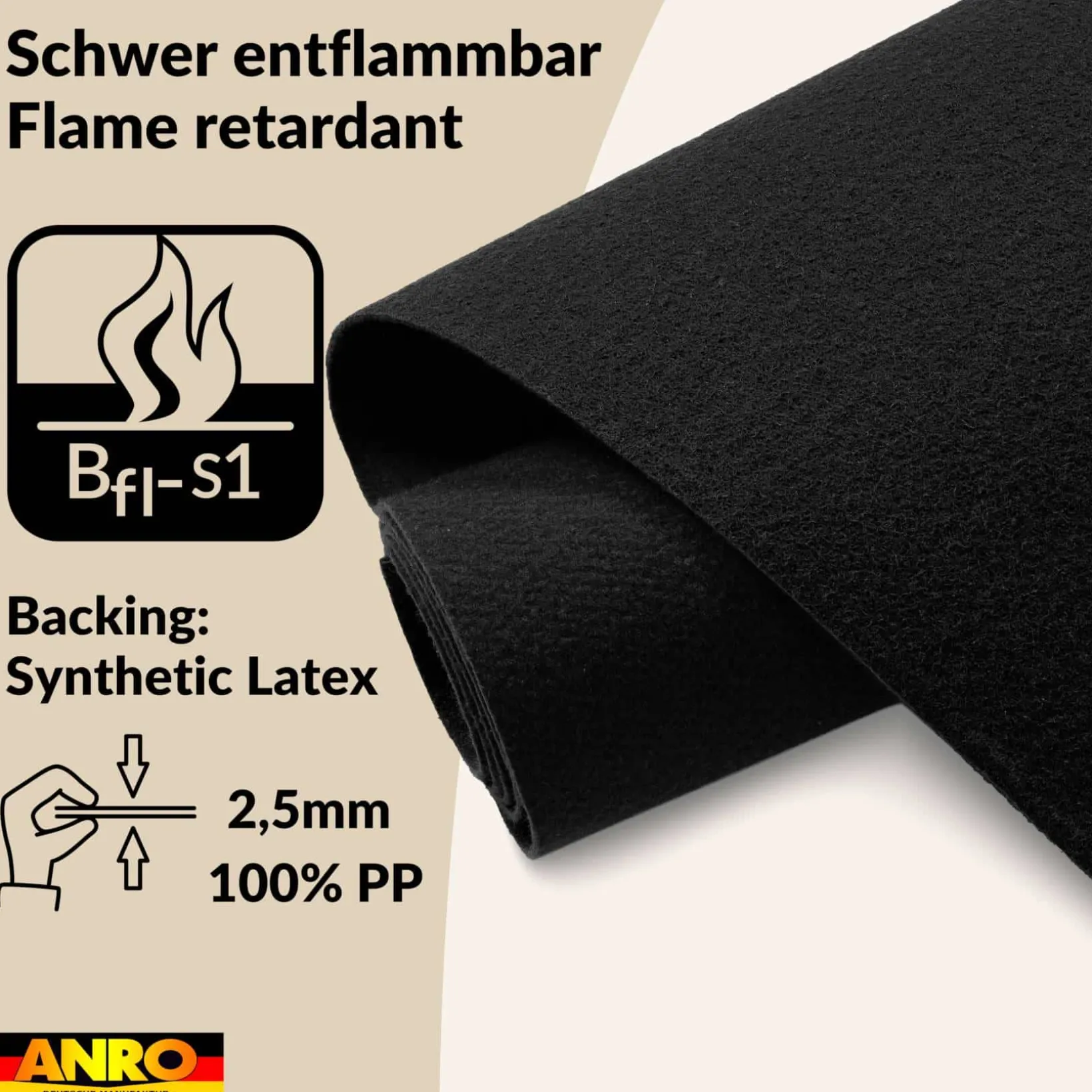 Messeteppich Eventteppich Schwarz Teppich für Messe Event Messeboden Meterware BFL-S1 Alex