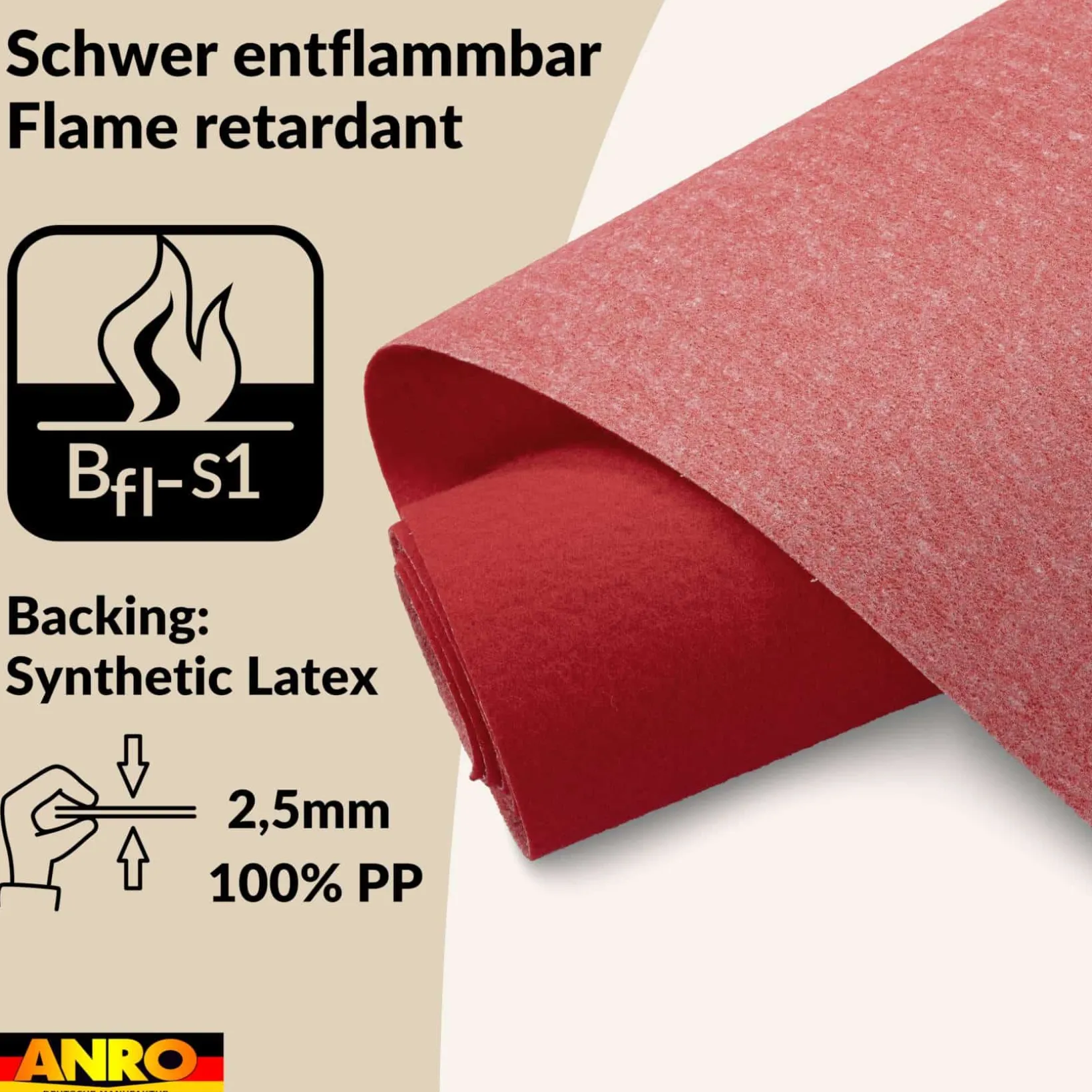 Messeteppich Eventteppich Ziegelrot Teppich für Messe Event Messeboden Meterware BFL-S1 Alex