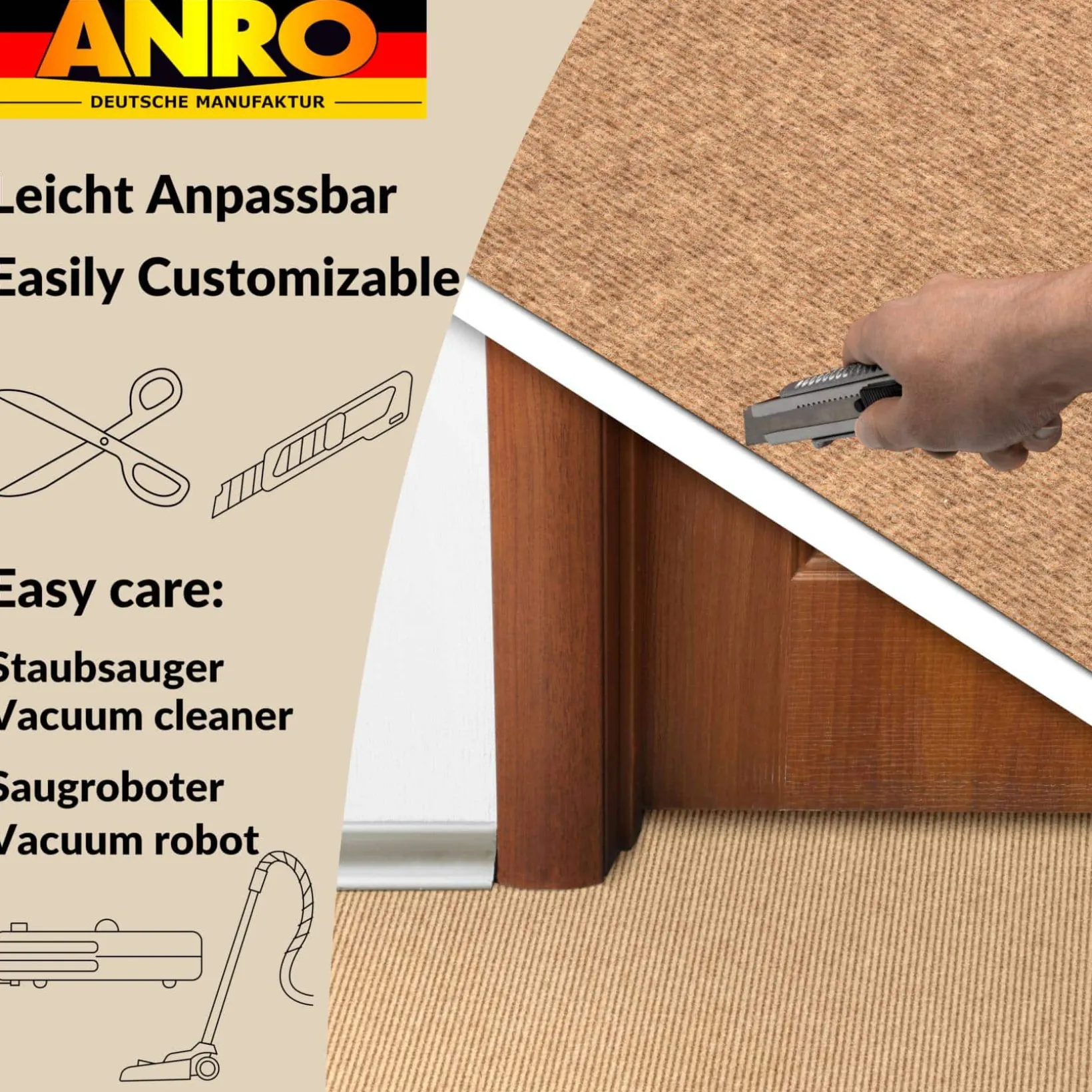 Messeteppich Rips Teppich für Messe Büro Eventteppich Beige Meterware BFL-S1 Yula