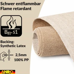 Messeteppich Rips Teppich für Messe Büro Eventteppich Beige Meterware BFL-S1 Yula
