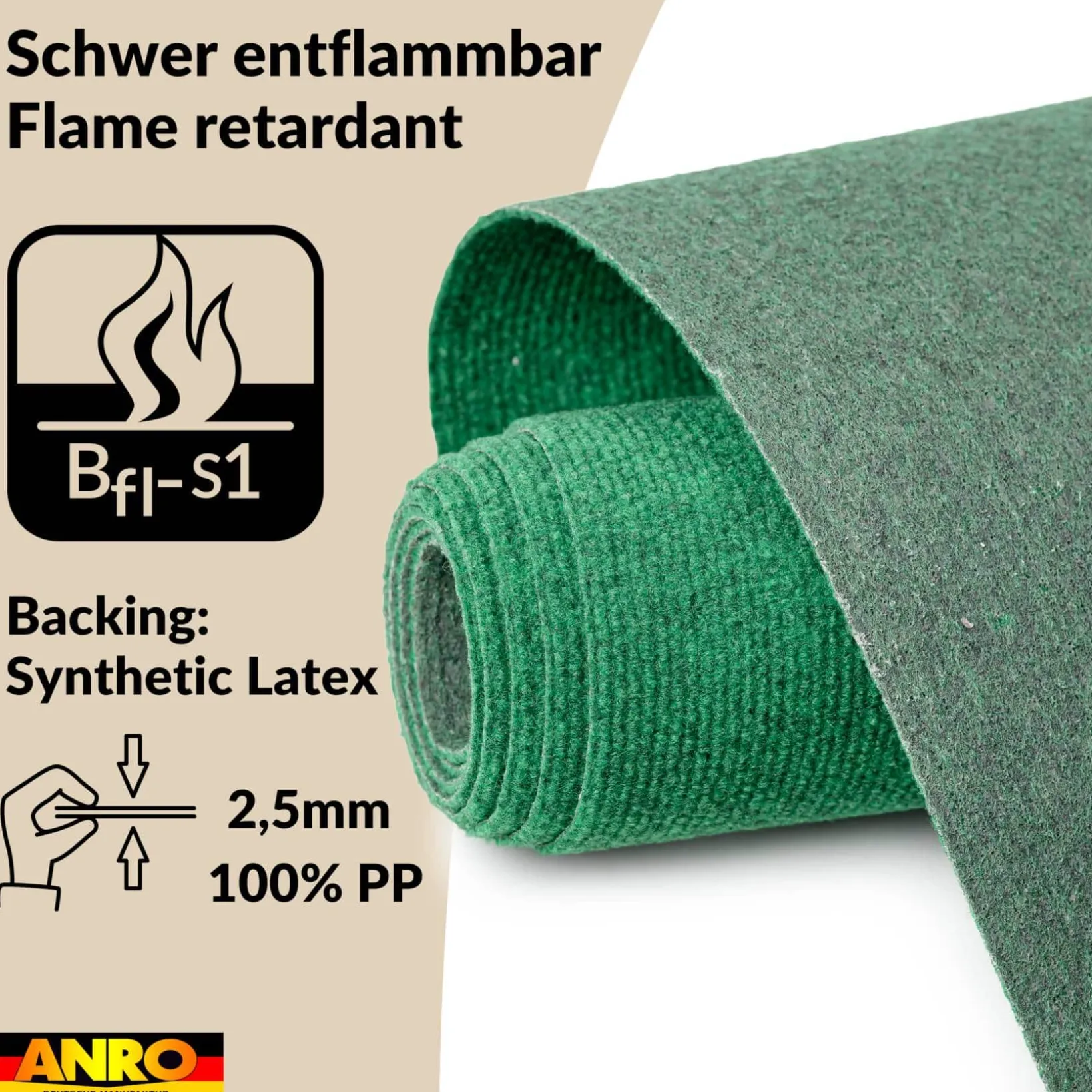 Messeteppich Rips Teppich für Messe Büro Eventteppich Grün Meterware BFL-S1 Yula
