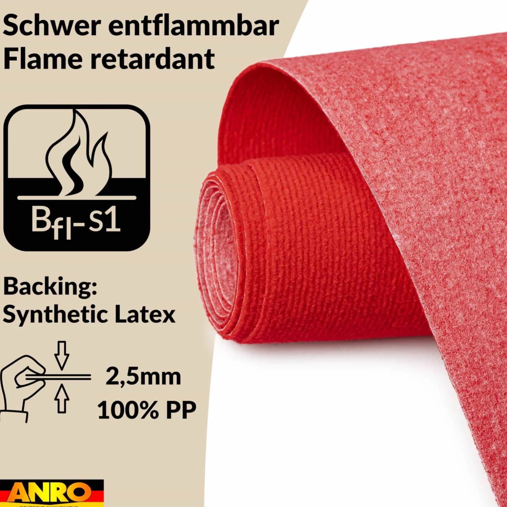 Messeteppich Rips Teppich für Messe Büro Eventteppich Rot Meterware BFL-S1 Yula