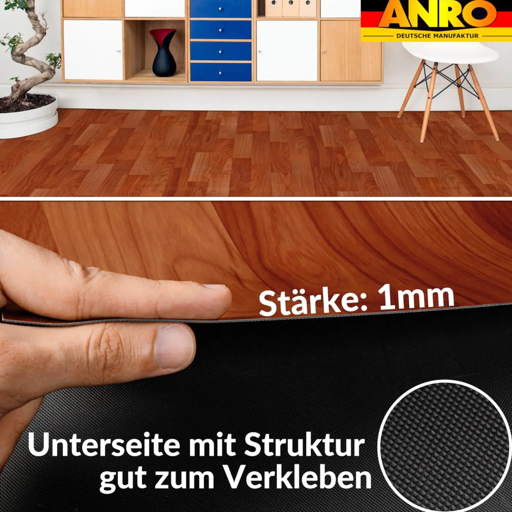PVC Bodenbelag Holzoptik Dunkelbraun Meterware Vinylboden Fußbodenbelag 140cm Breit Bodenschutzmatte