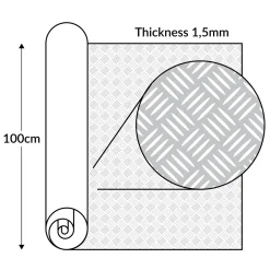 PVC Bodenbelag Meterware Antirutschmatte Vinylboden Rollenware Stärke 1,5mm Riffelblech Schwarz Breite 100cm