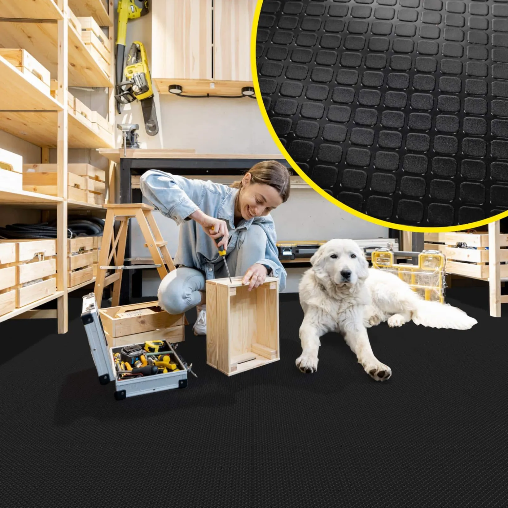 PVC Bodenbelag Meterware Antirutschmatte Dionis Vinylboden Rollenware Stärke 1,5mm Karo Schwarz Breite 100cm