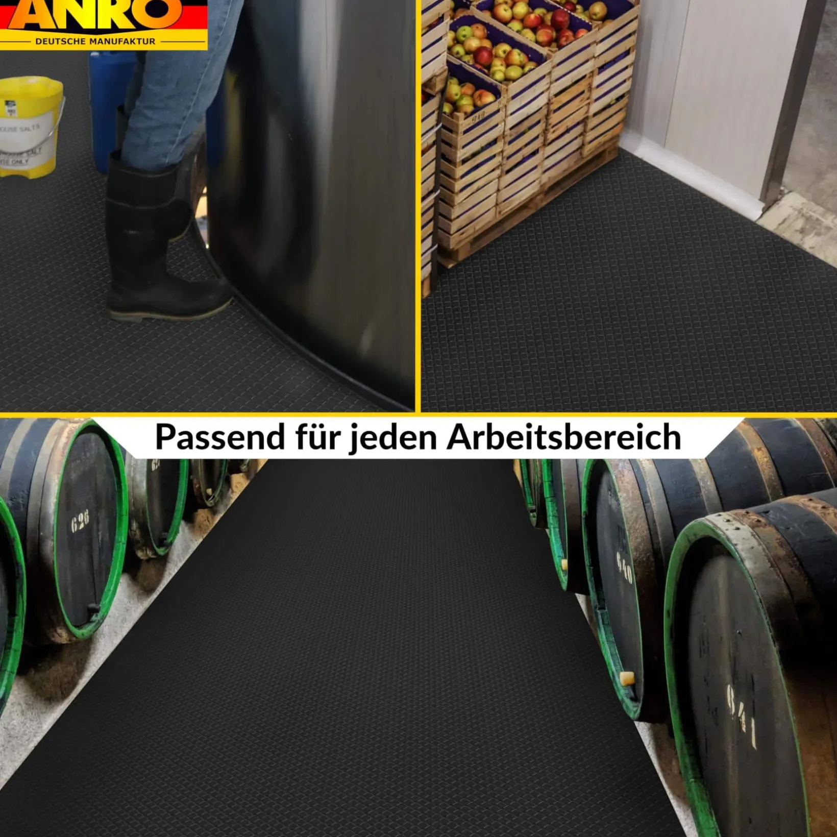 PVC Bodenbelag Meterware Antirutschmatte Dionis Vinylboden Rollenware Stärke 1,5mm Karo Schwarz Breite 100cm
