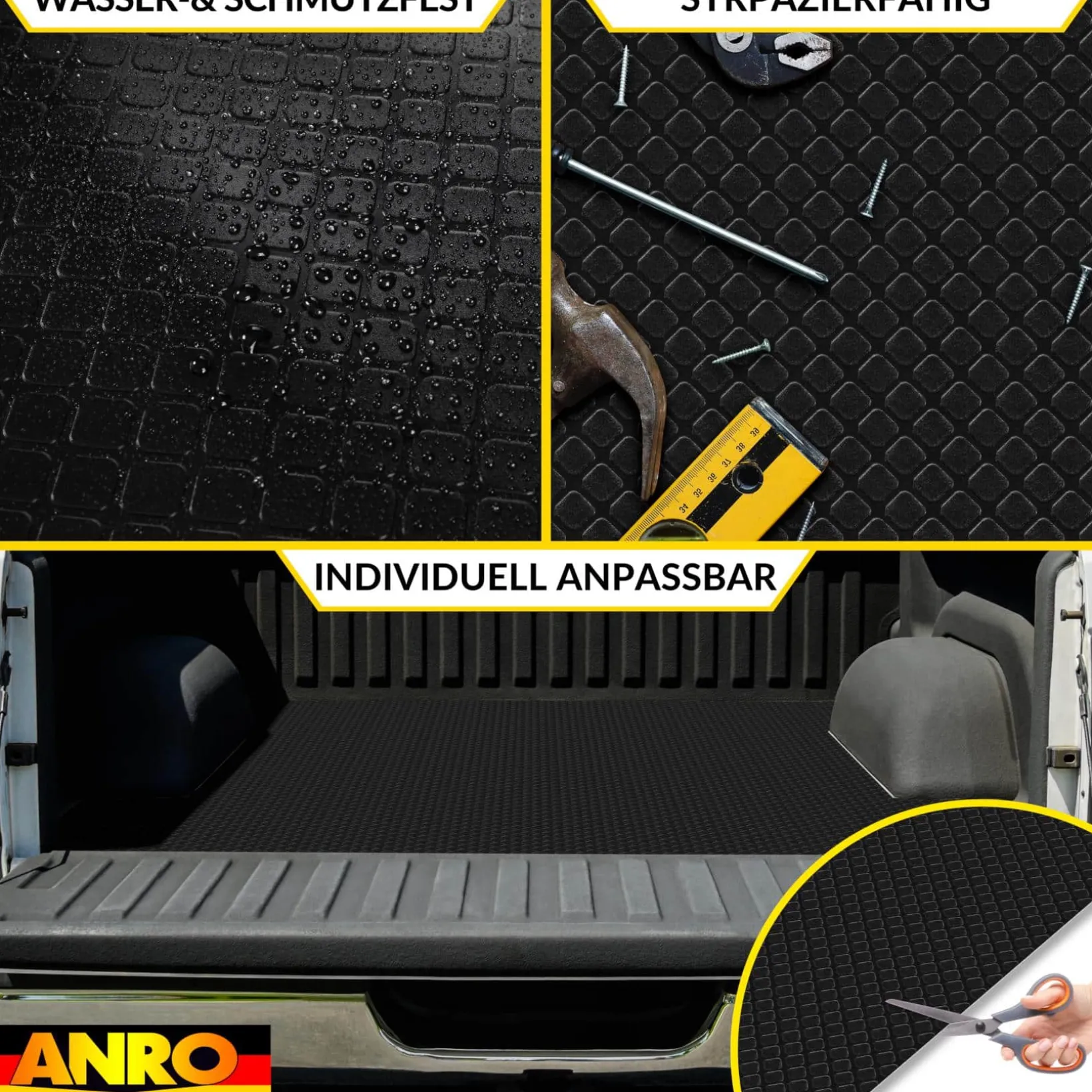 PVC Bodenbelag Meterware Antirutschmatte Dionis Vinylboden Rollenware Stärke 1,5mm Karo Schwarz Breite 100cm