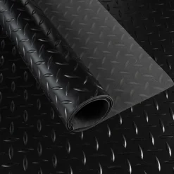 PVC Bodenbelag Meterware Antirutschmatte Vinylboden Rollenware Stärke1,5mm 100cm Breite Tränenblech Schwarz Breite 100cm