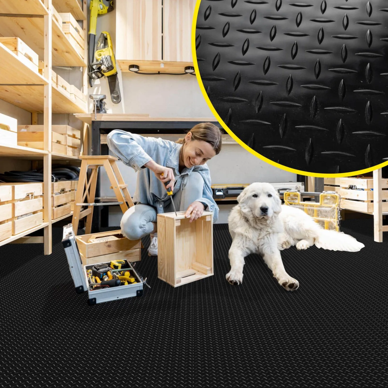 PVC Bodenbelag Meterware Antirutschmatte Vinylboden Rollenware Stärke1,5mm 100cm Breite Tränenblech Schwarz Breite 100cm