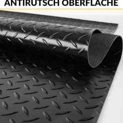 PVC Bodenbelag Meterware Antirutschmatte Vinylboden Rollenware Stärke1,5mm 100cm Breite Tränenblech Schwarz Breite 100cm