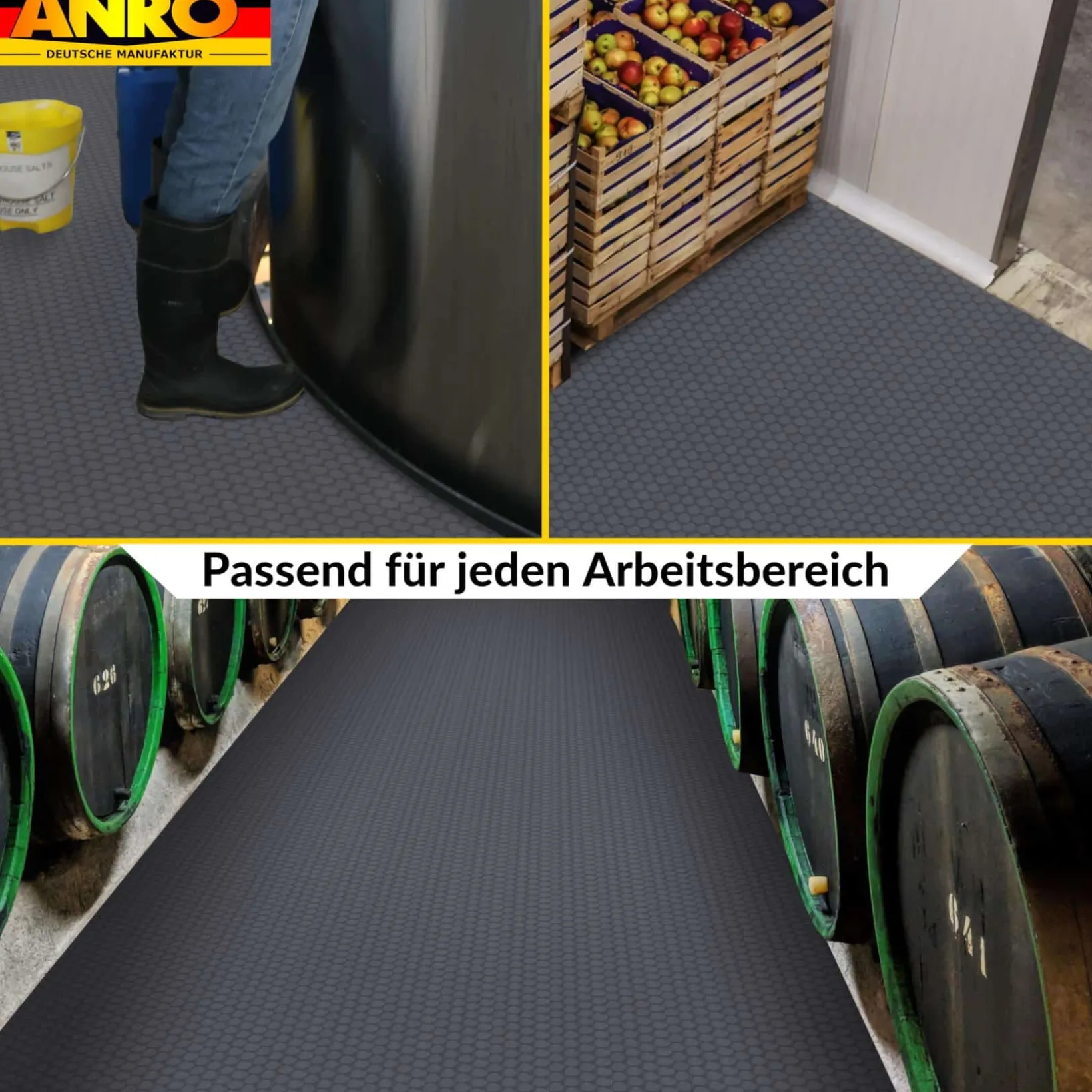 PVC Bodenbelag Meterware Antirutschmatte Vinylboden Rollenware Stärke 1,5mm Noppen Anthrazit 100cm Breite