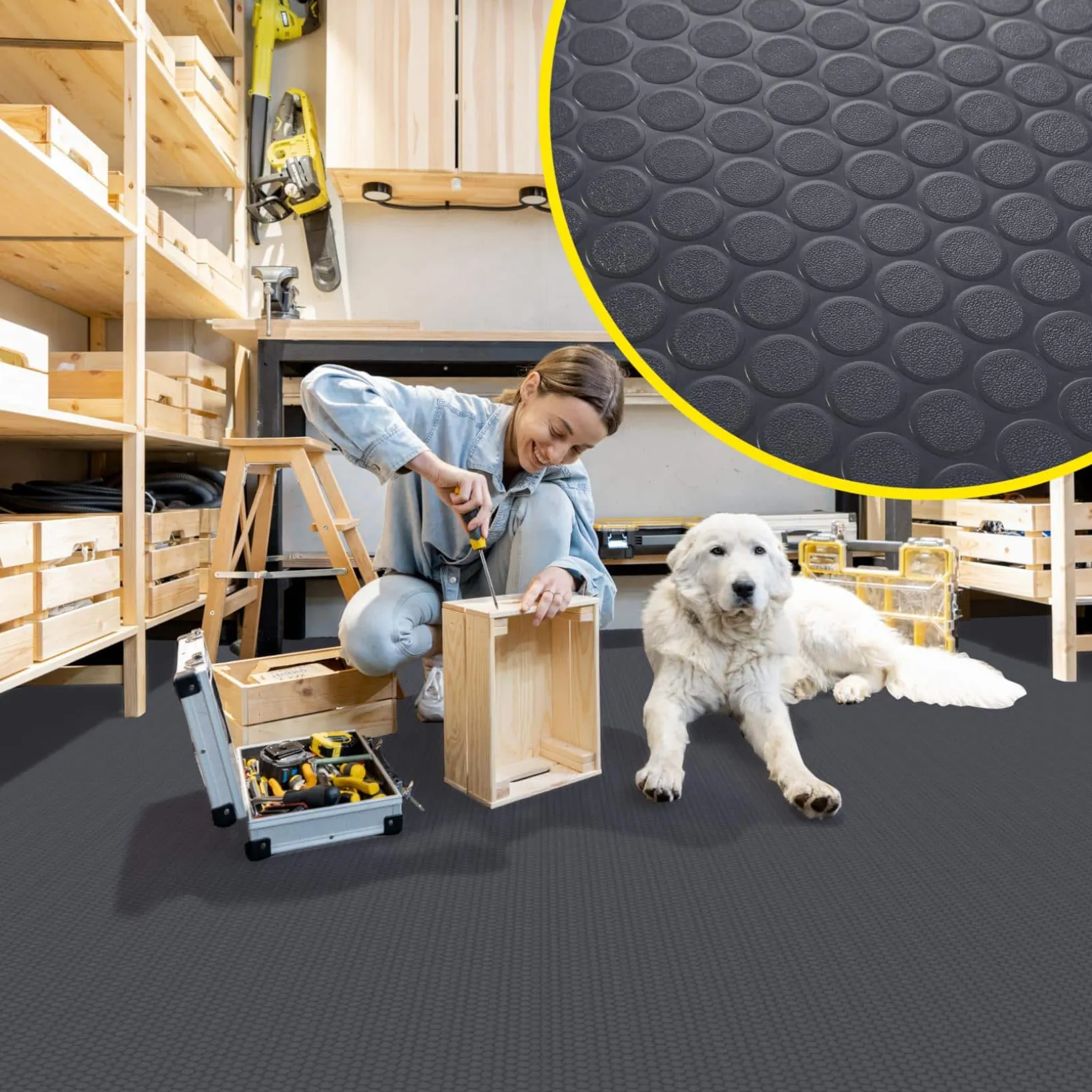 PVC Bodenbelag Meterware Antirutschmatte Vinylboden Rollenware Stärke 1,5mm Noppen Anthrazit 100cm Breite