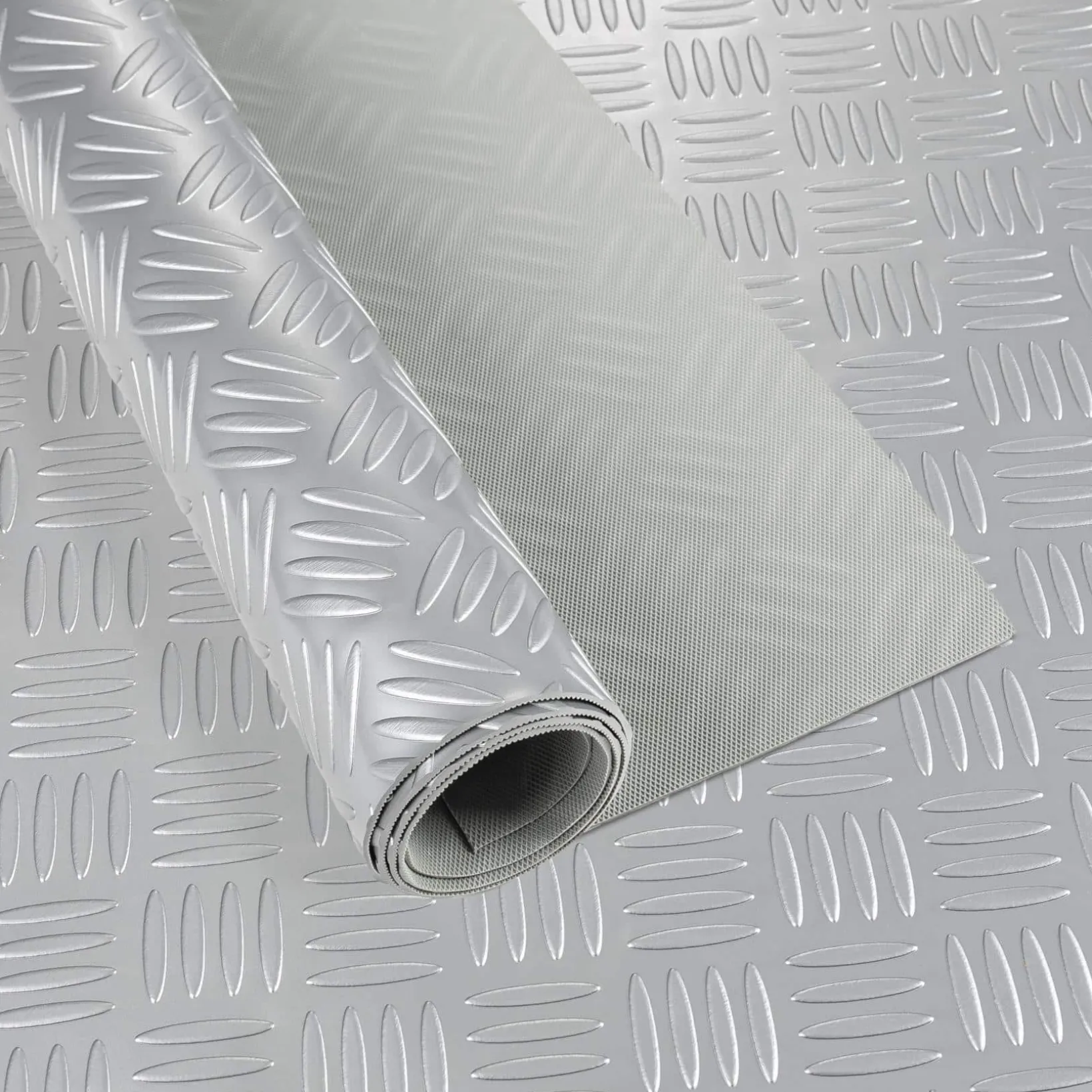PVC Bodenbelag Meterware Antirutschmatte Vinylboden Rollenware Stärke 1,5mm Riffelblech Silber Breite 100cm