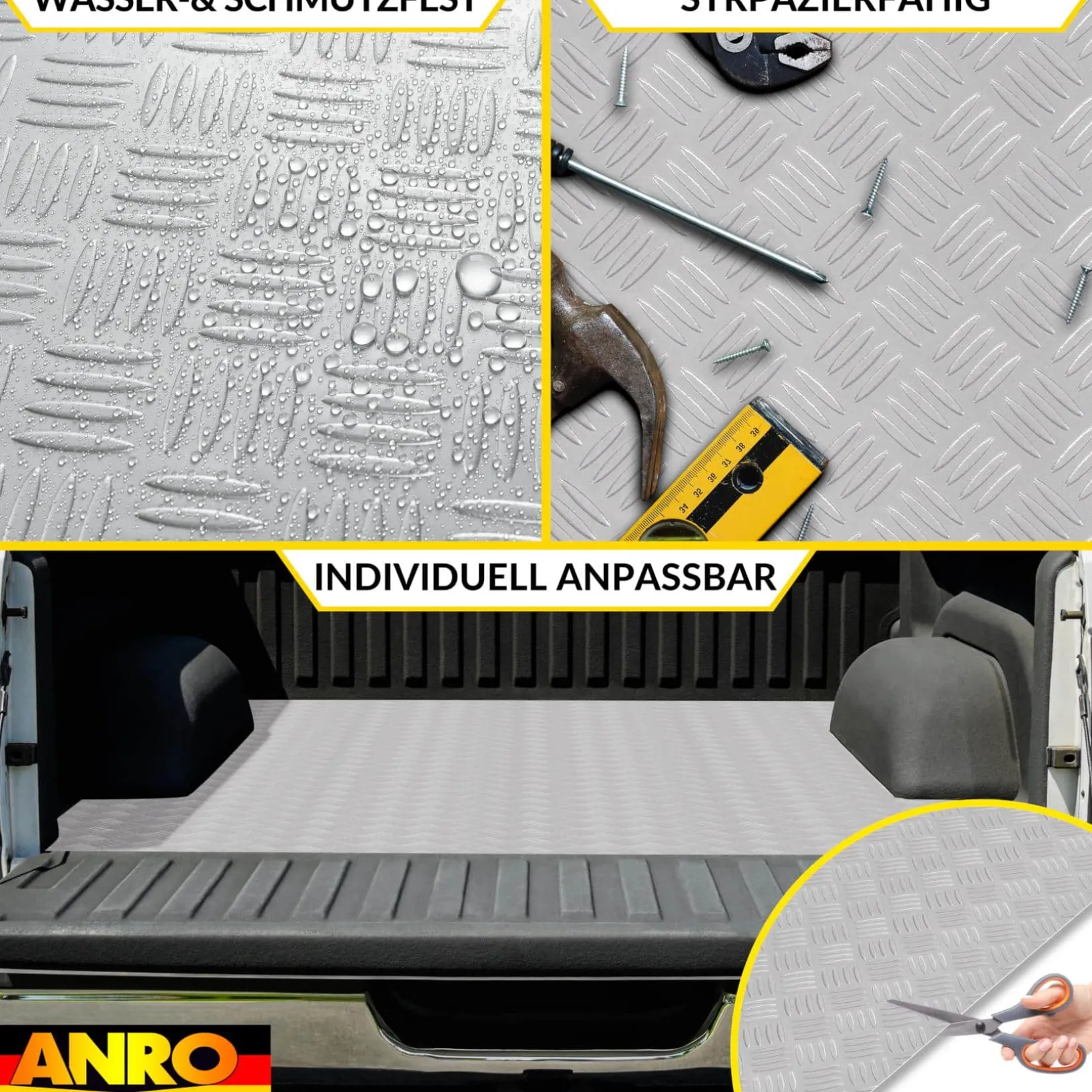PVC Bodenbelag Meterware Antirutschmatte Vinylboden Rollenware Stärke 1,5mm Riffelblech Silber Breite 100cm