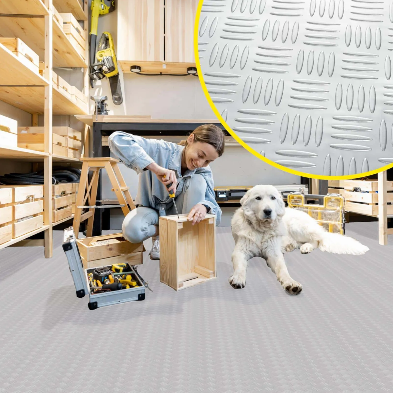 PVC Bodenbelag Meterware Antirutschmatte Vinylboden Rollenware Stärke 1,5mm Riffelblech Silber Breite 100cm