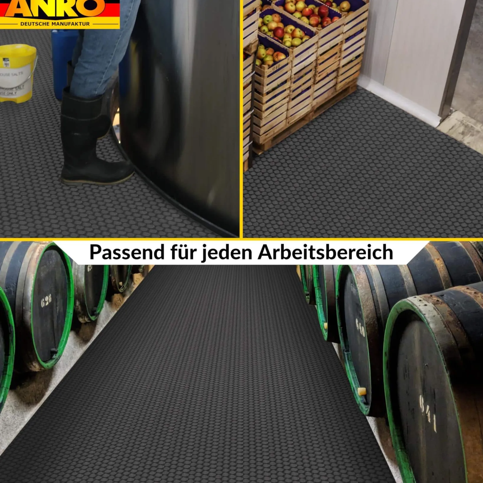 PVC Bodenbelag Meterware Antirutschmatte Vinylboden Rollenware Stärke 1,5mm Noppen Schwarz Breite 100cm