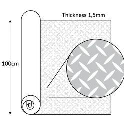 PVC Bodenbelag Meterware Antirutschmatte Vinylboden Rollenware Stärke1,5mm 100cm Breite Tränenblech Anthrazit Breite 100cm