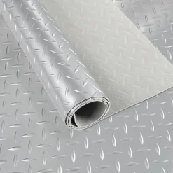 PVC Bodenbelag Meterware Antirutschmatte Vinylboden Rollenware Stärke1,5mm 100cm Breite Tränenblech Silber Breite 100cm