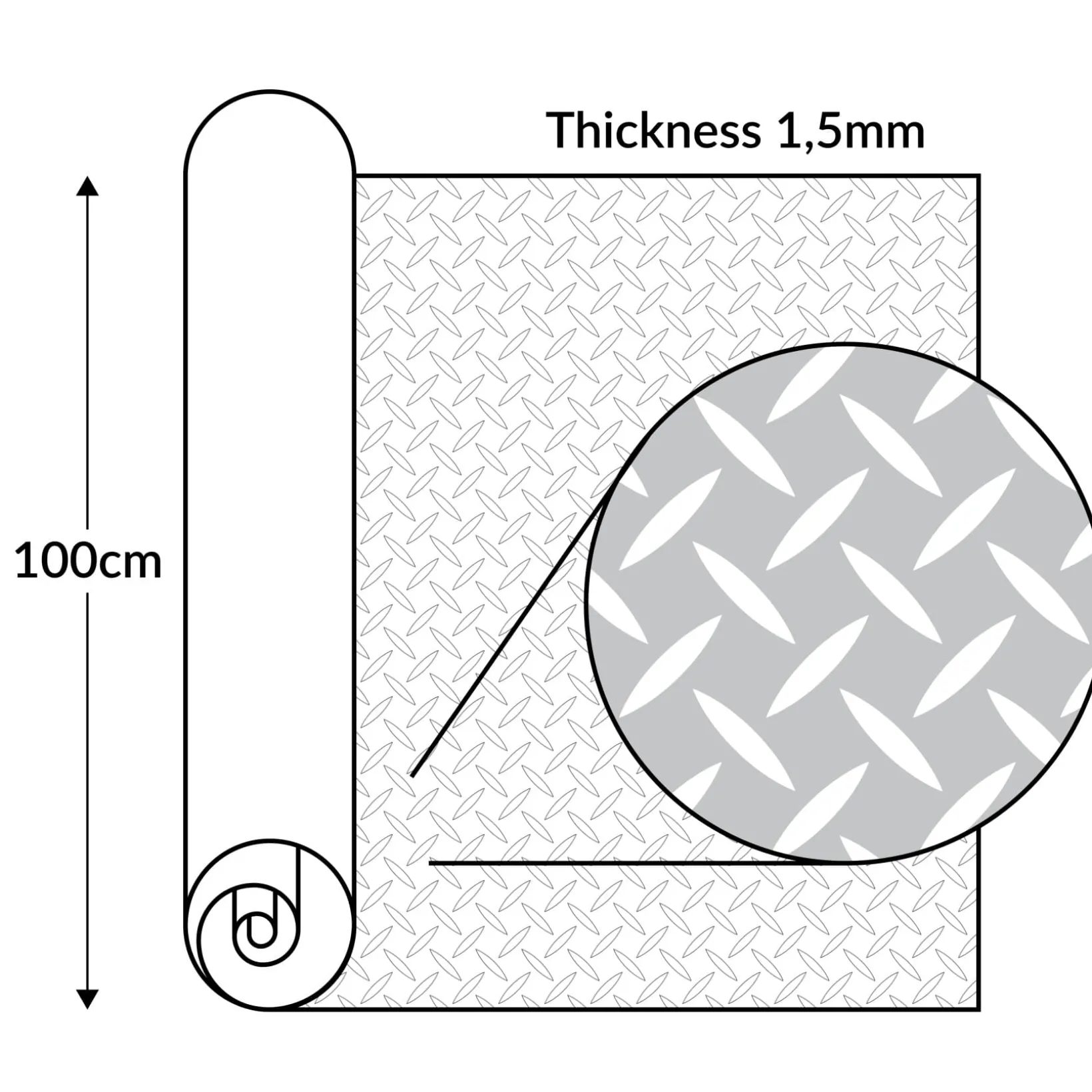 PVC Bodenbelag Meterware Antirutschmatte Vinylboden Rollenware Stärke1,5mm 100cm Breite Tränenblech Silber Breite 100cm