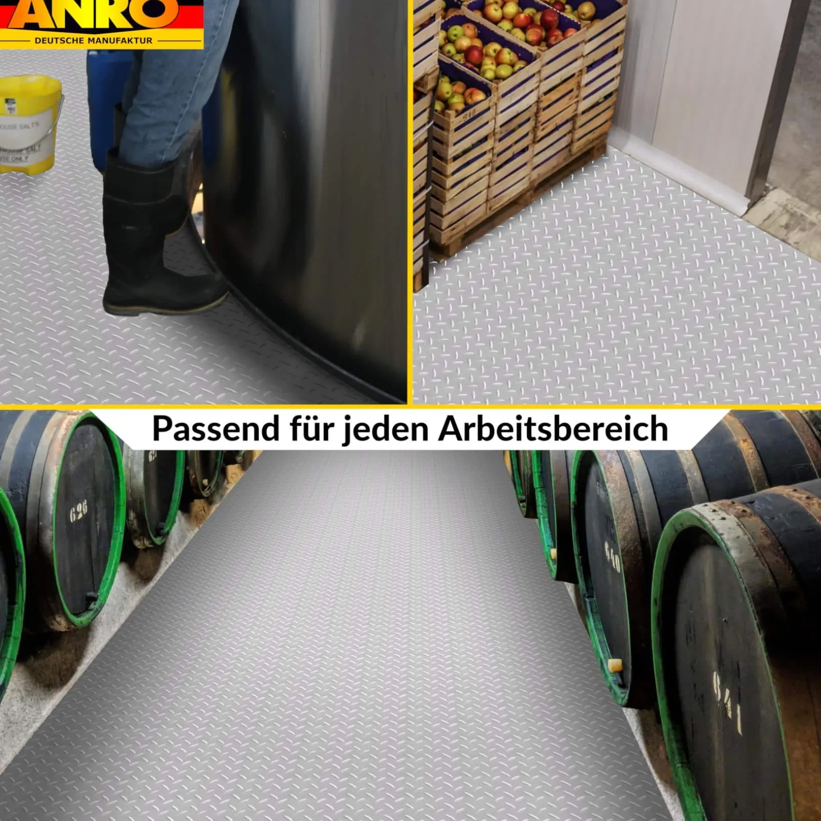 PVC Bodenbelag Meterware Antirutschmatte Vinylboden Rollenware Stärke1,5mm 100cm Breite Tränenblech Silber Breite 100cm
