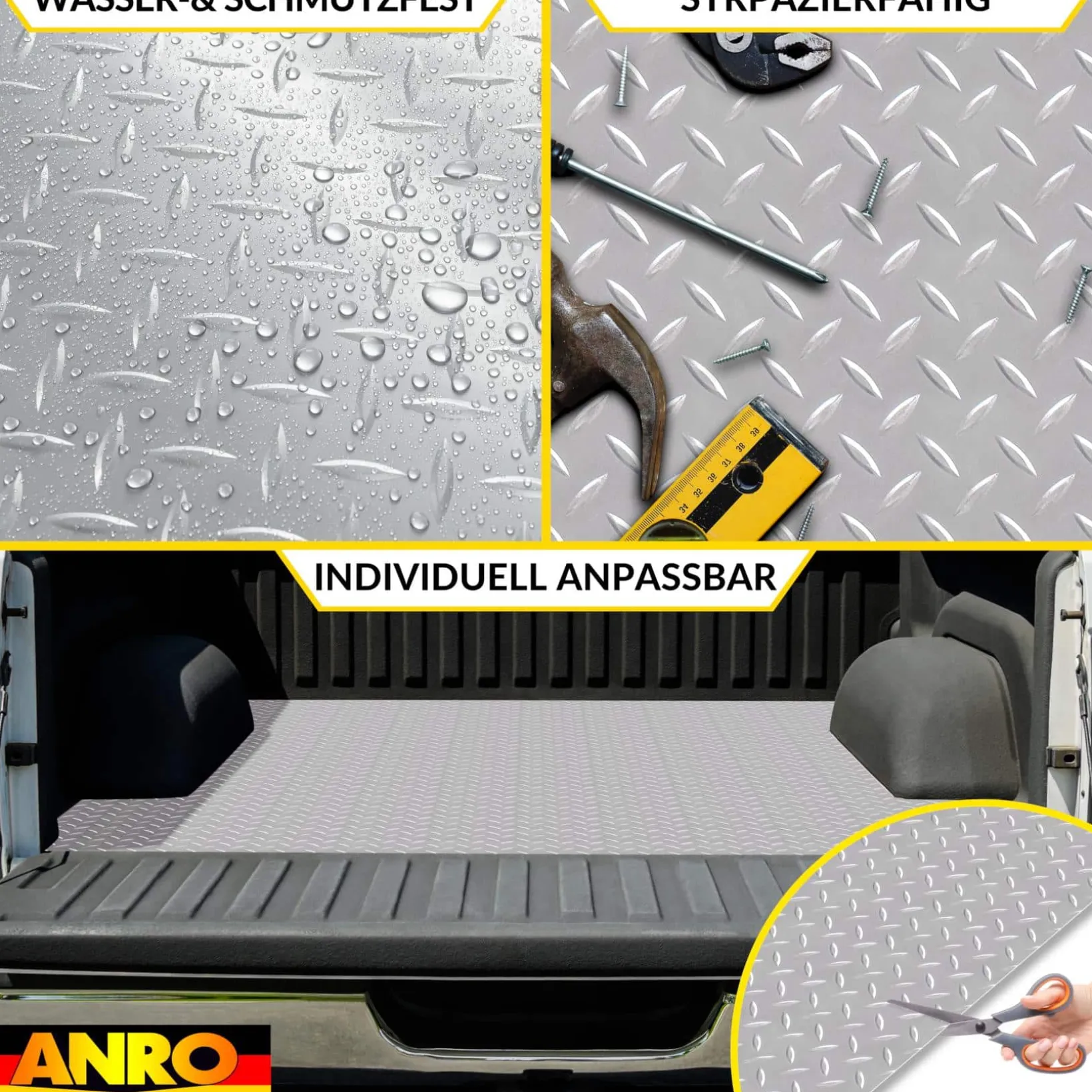 PVC Bodenbelag Meterware Antirutschmatte Vinylboden Rollenware Stärke1,5mm 100cm Breite Tränenblech Silber Breite 100cm