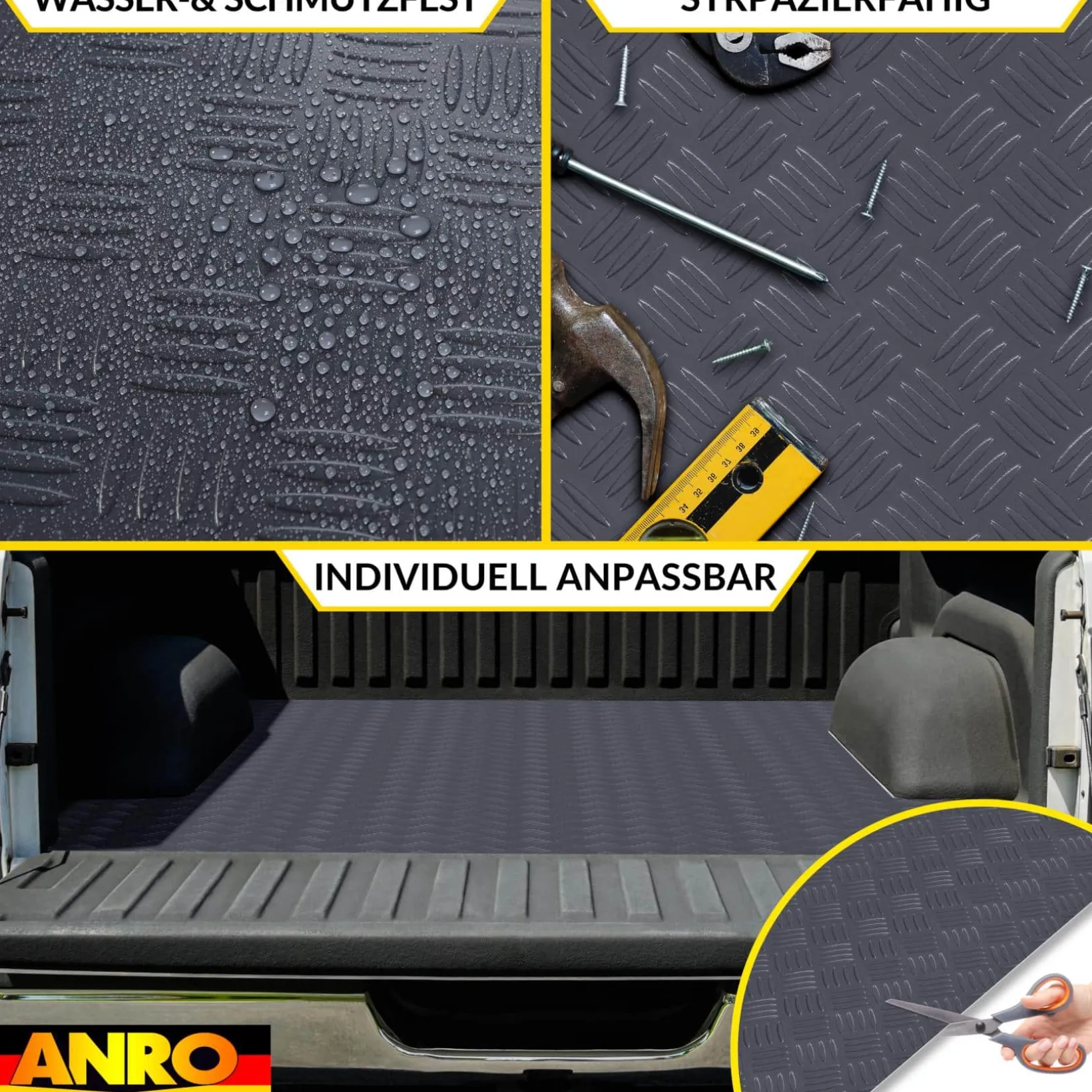 PVC Bodenbelag Meterware Antirutschmatte Vinylboden Rollenware Stärke 1,5mm Riffelblech Anthrazit Breite 100cm