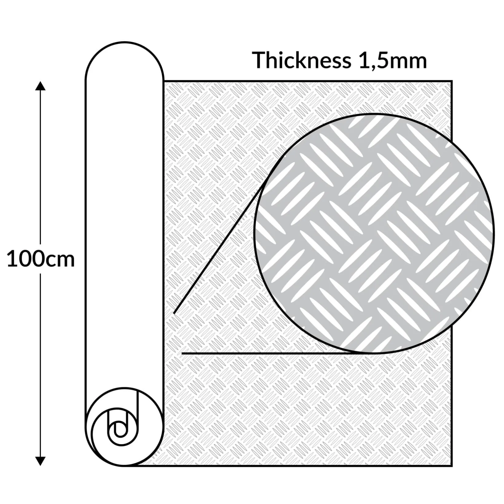 PVC Bodenbelag Meterware Antirutschmatte Vinylboden Rollenware Stärke 1,5mm Riffelblech Anthrazit Breite 100cm