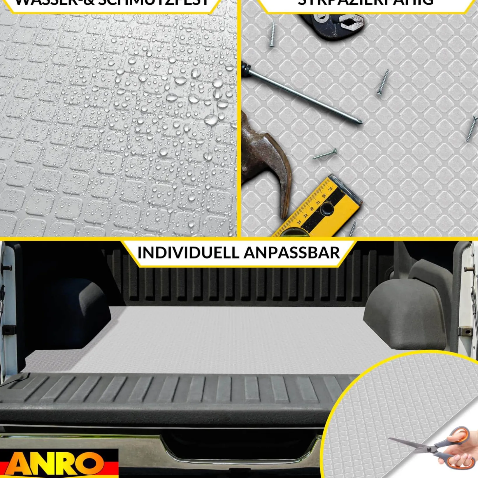 PVC Bodenbelag Meterware Dionis Antirutschmatte Vinylboden Rollenware Stärke 1,5mm Karo Silber Breite 100cm