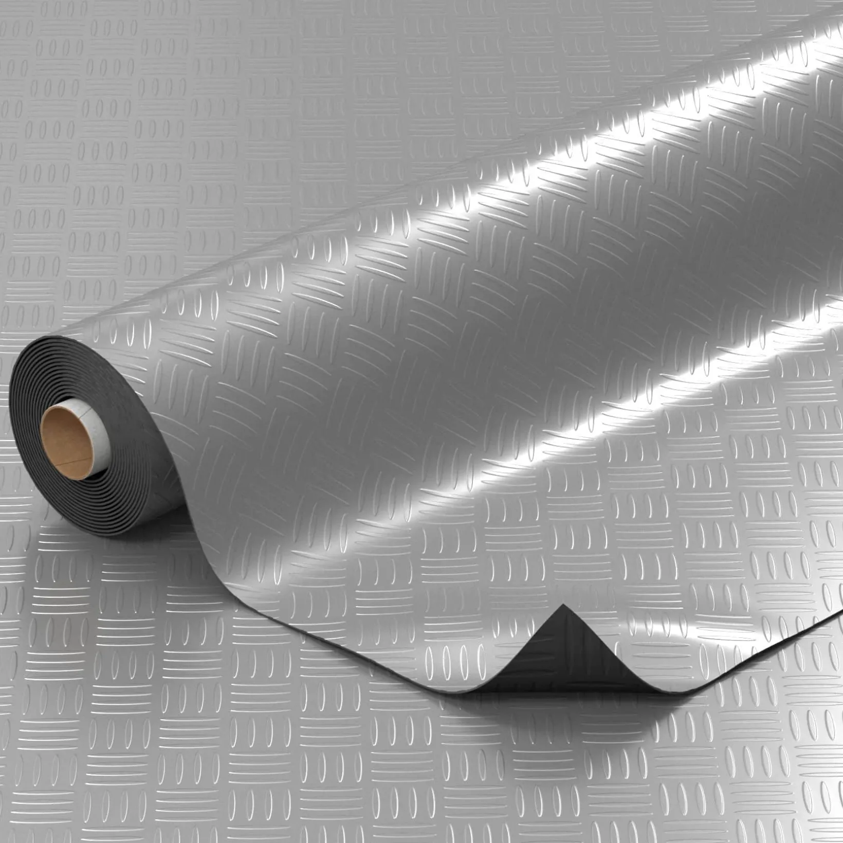 PVC Bodenbelag Meterware Vinylboden Tränenblech Riffelblech Optik 1mm Silber 140cm Breit