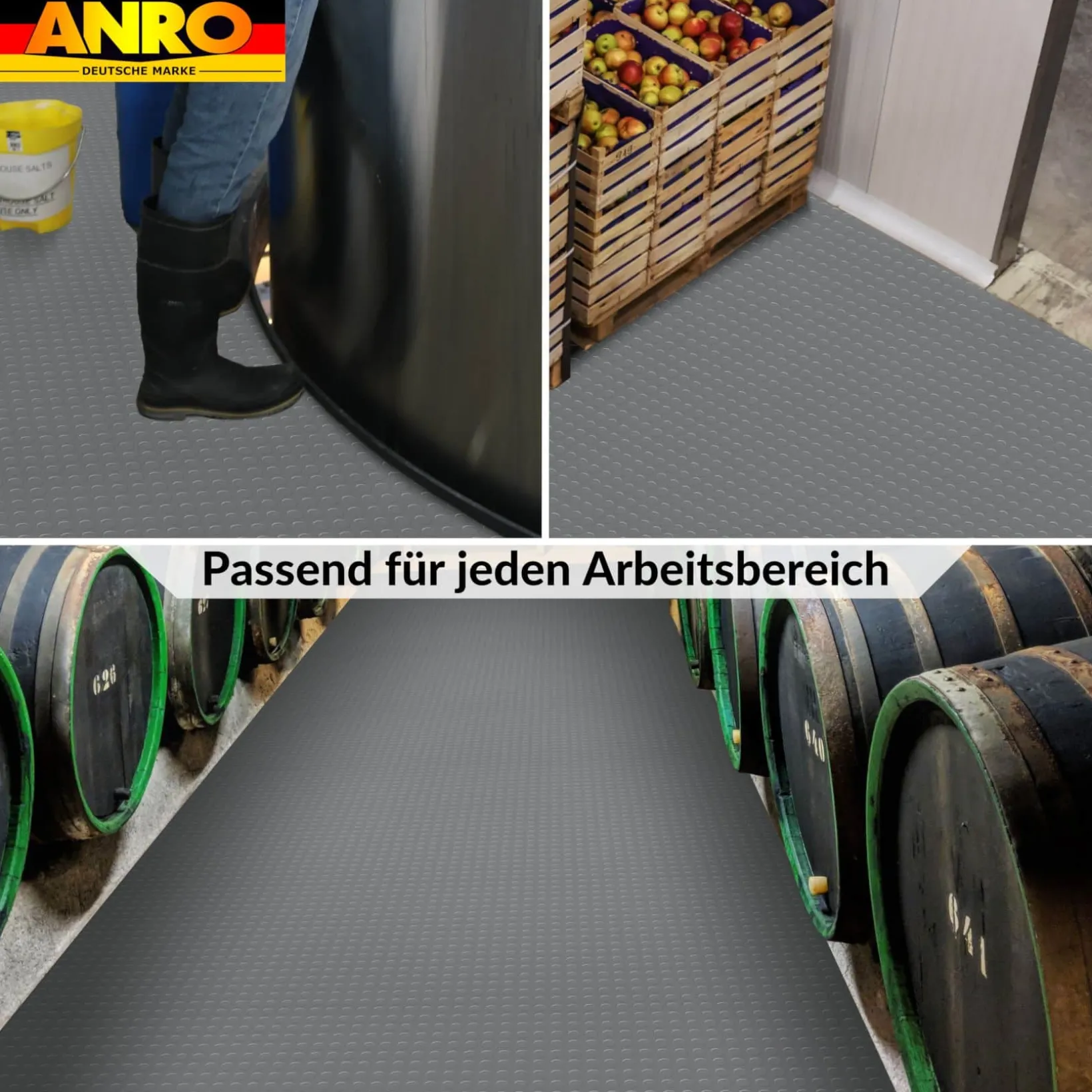 PVC Bodenbelag Noppenbelag Vinylboden Noppen Grau 1mm Antirutschmatte Meterware 140cm Breit