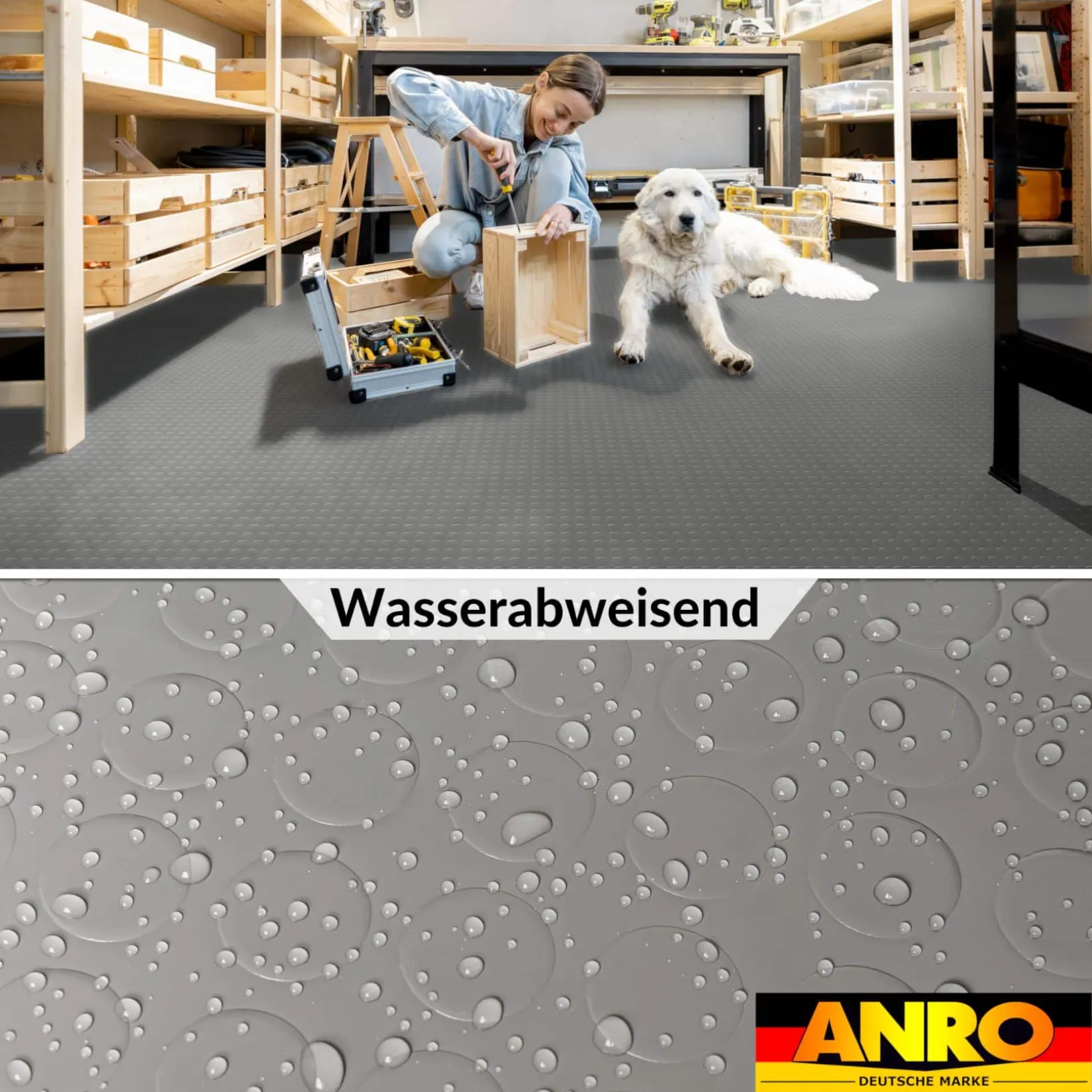 PVC Bodenbelag Noppenbelag Vinylboden Noppen Grau 1mm Antirutschmatte Meterware 140cm Breit