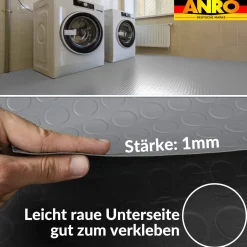 PVC Bodenbelag Noppenbelag Vinylboden Noppen Grau 1mm Antirutschmatte Meterware 140cm Breit