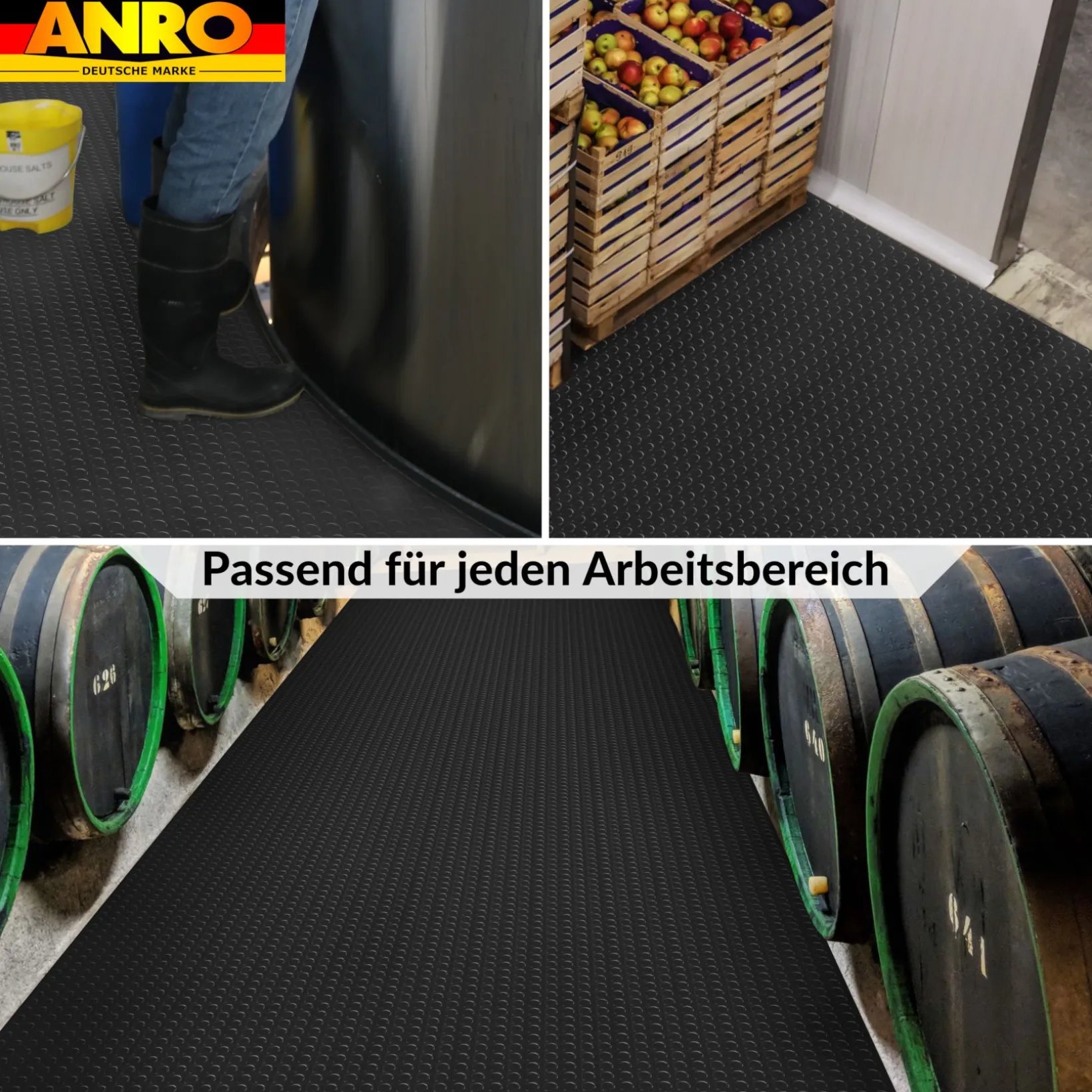 PVC Bodenbelag Vinylboden Noppen 1mm Antirutschmatte Noppenmatte Meterware Schwarz 140cm Breit
