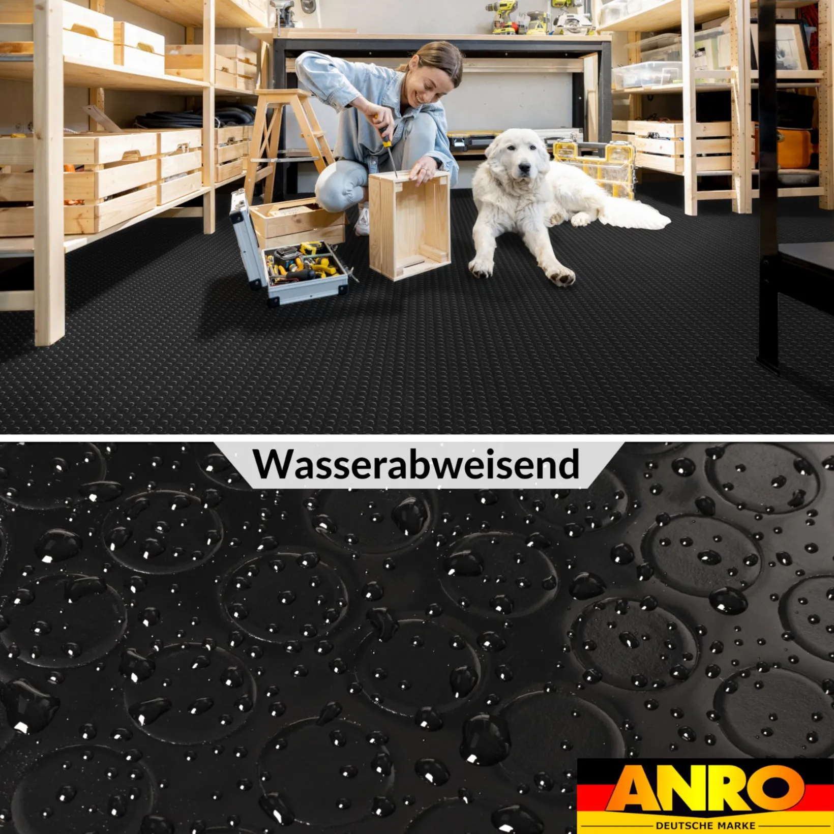 PVC Bodenbelag Vinylboden Noppen 1mm Antirutschmatte Noppenmatte Meterware Schwarz 140cm Breit