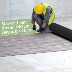 PVC Bodenbelag Vinyl Fußbodenbelag PVC Boden Vinylboden Holz Grau Meterware Breite 140cm