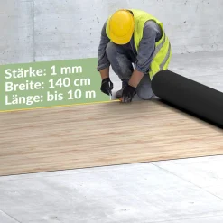 PVC Bodenbelag Vinyl Fußbodenbelag PVC Boden Vinylboden Holz Beige Meterware Breite 140cm