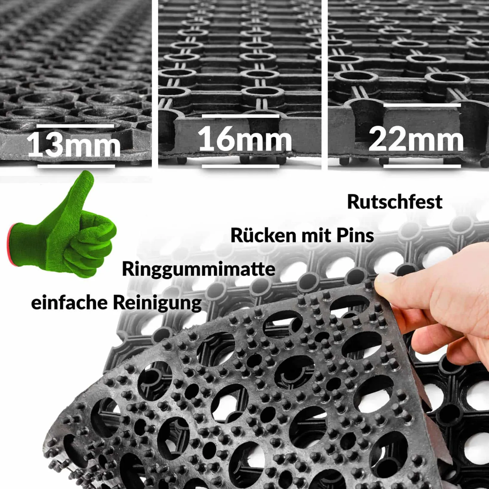 Ringgummimatte Gummi Fußmatte Meterware Breite 100cm