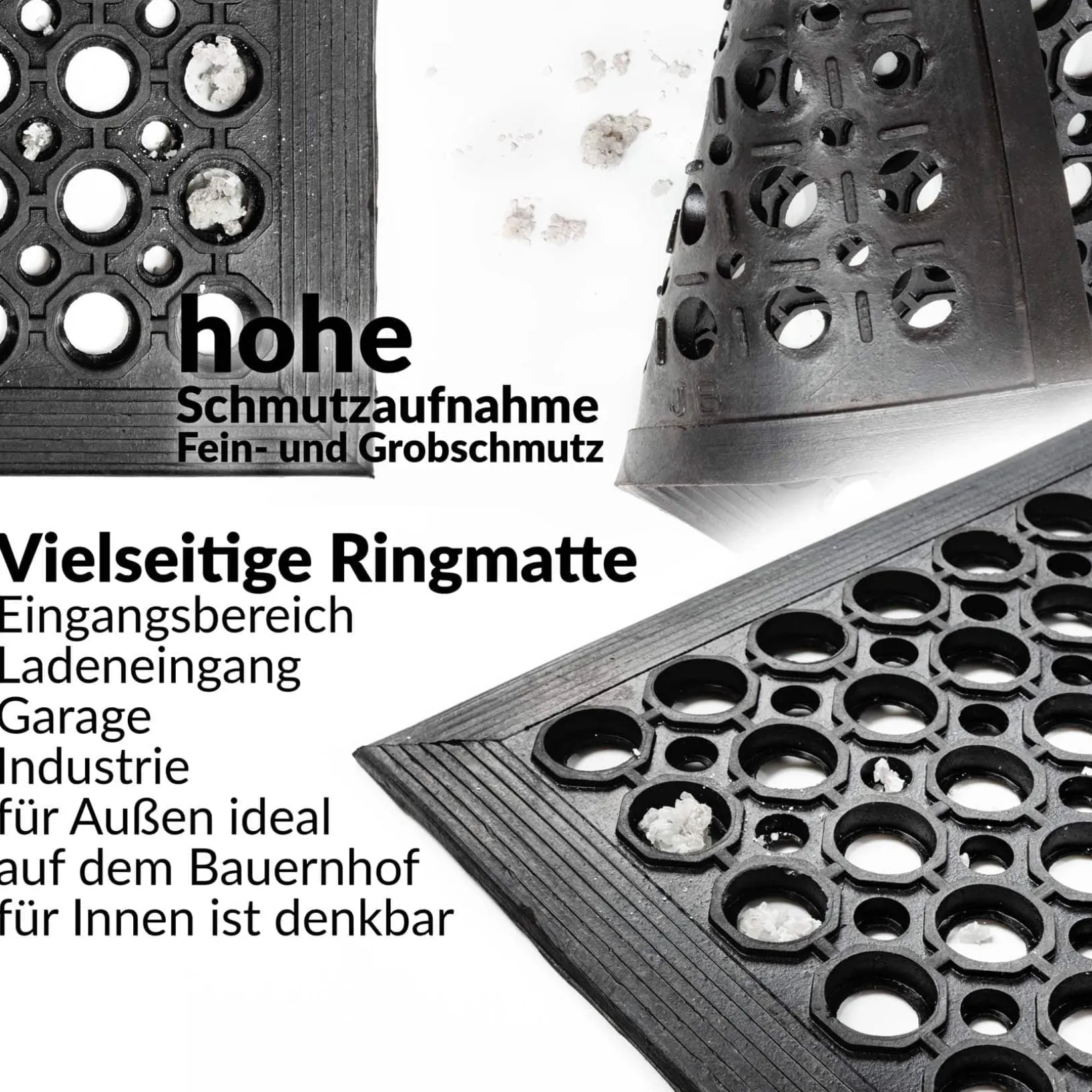 Ringgummimatte mit Gummirand Schmutzfangmatte Gummimatte Wabenmatte 90x150cm Schwarz