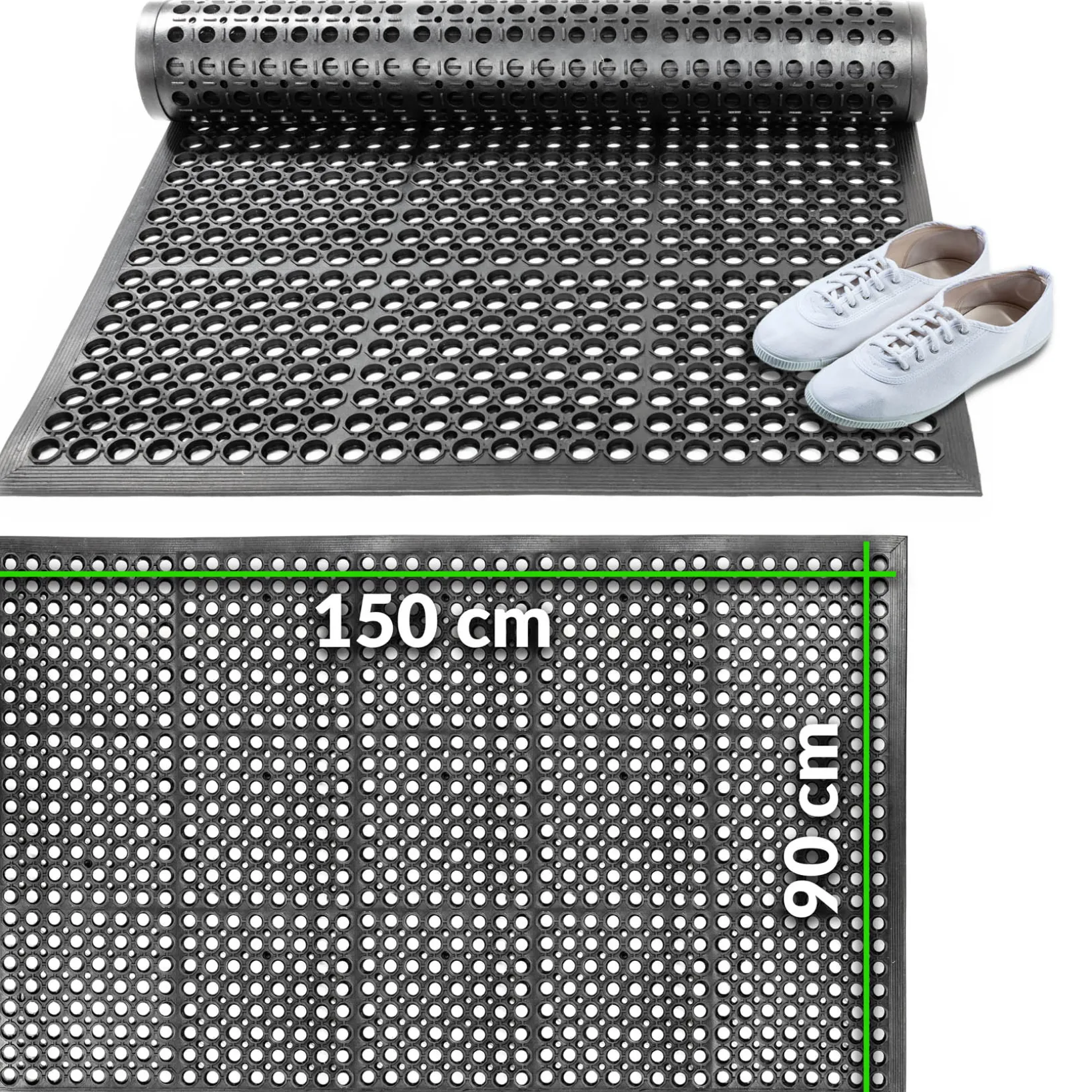 Ringgummimatte mit Gummirand Schmutzfangmatte Gummimatte Wabenmatte 90x150cm Schwarz