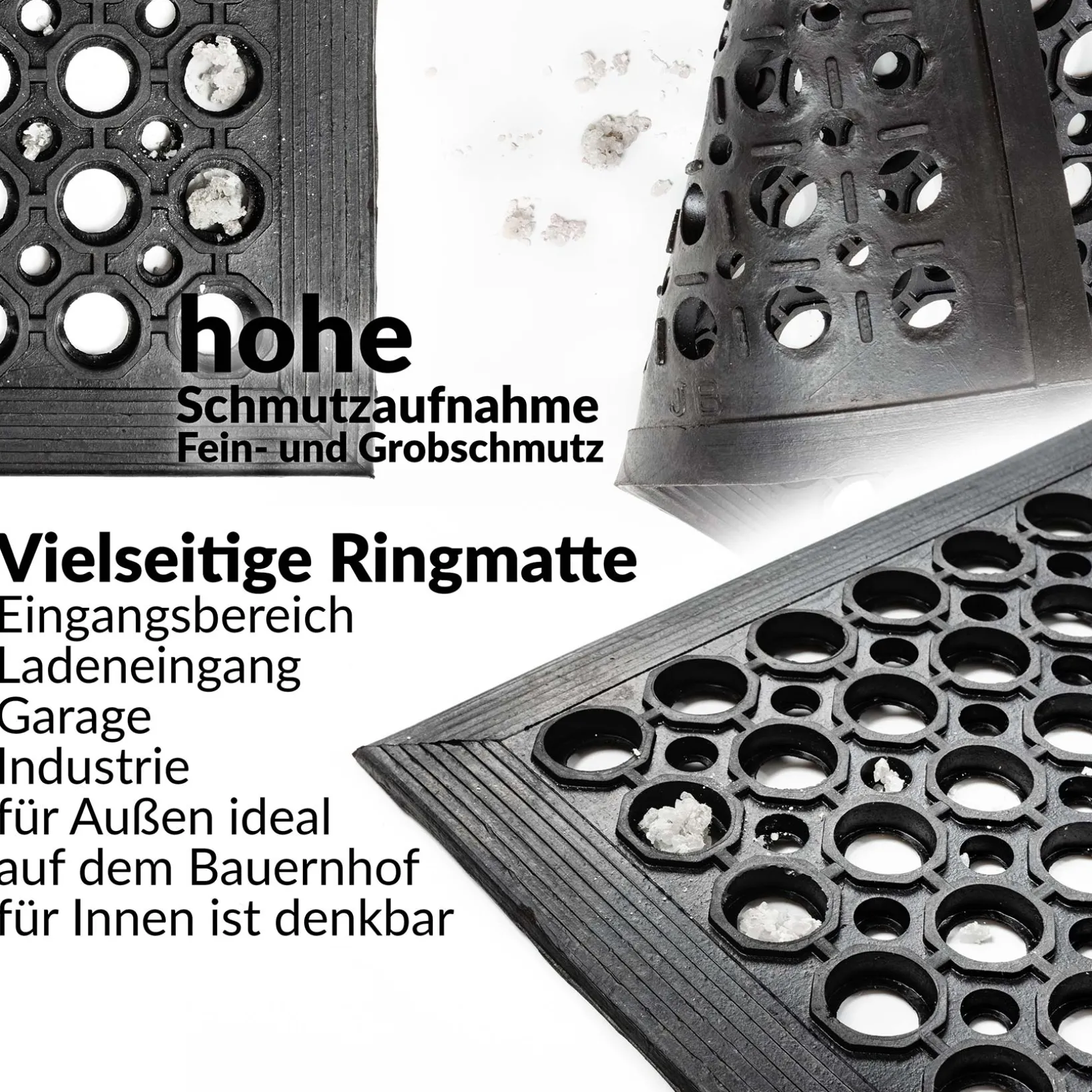 Ringgummimatte mit Gummirand Schmutzfangmatte Gummimatte Wabenmatte 60x90cm Schwarz 14mm