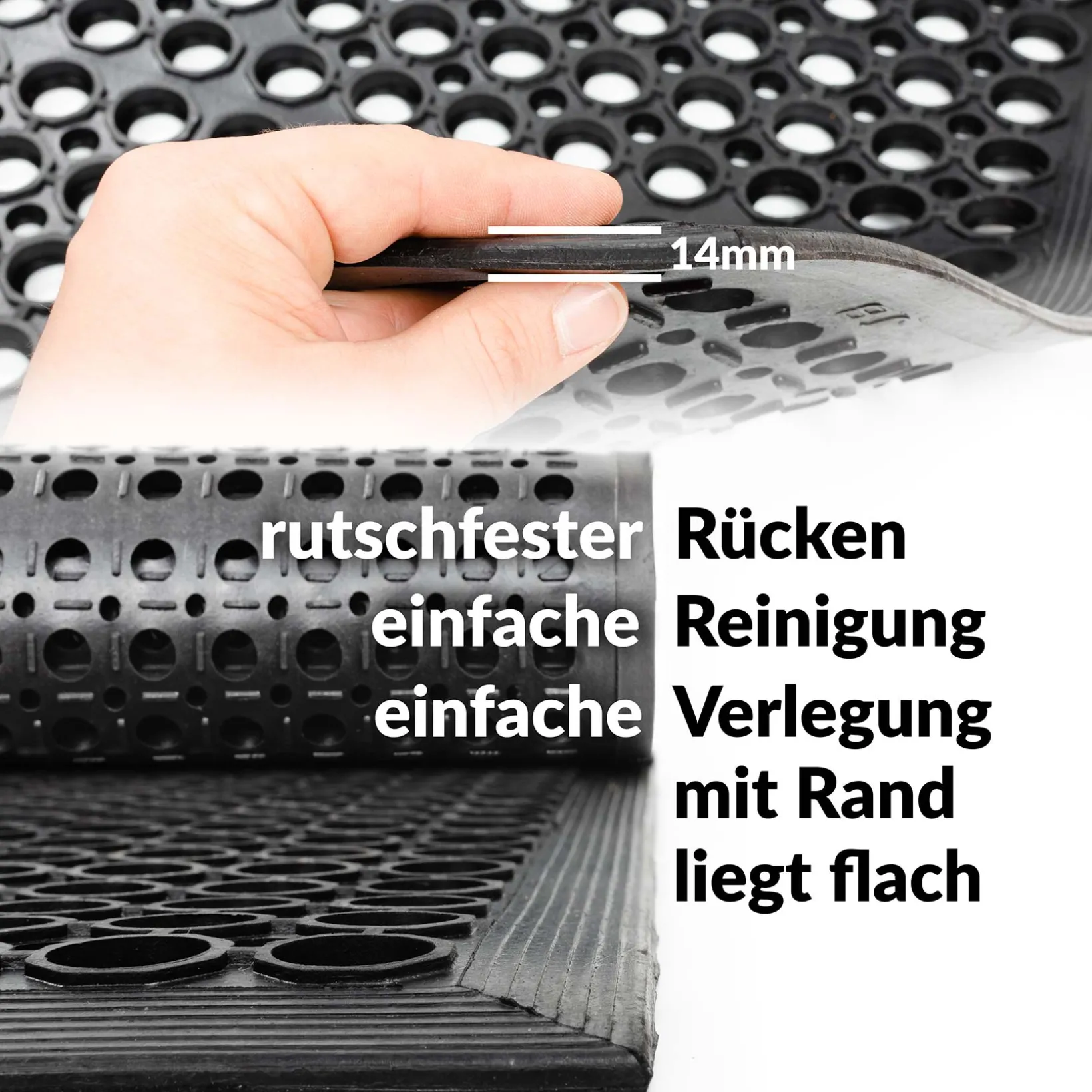 Ringgummimatte mit Gummirand Schmutzfangmatte Gummimatte Wabenmatte 60x90cm Schwarz 14mm