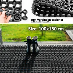 Ringgummimatte Schmutzfangmatte Fußabtreter Gummimatte Wabenmatte 100x150cm Schwarz 23mm